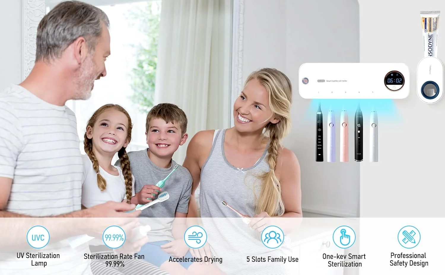 ست تمیز کننده مسواک و خمیر دندان ریز اتوماتیک، نصب دیواری، تمیز کننده نگهدارنده مسواک، خشک کن فن و عملکرد تایمر، پخش کننده خمیر دندان اتوماتیک، مناسب برای 99% مسواک ها ست تمیز کننده مسواک و خمیر دندان ریز اتوماتیک، نصب دیواری، تمیز کننده نگهدارنده مسواک، خشک کن فن و عملکرد تایمر، پخش کننده خمیر دندان اتوماتیک، مناسب برای 99% مسواک ها