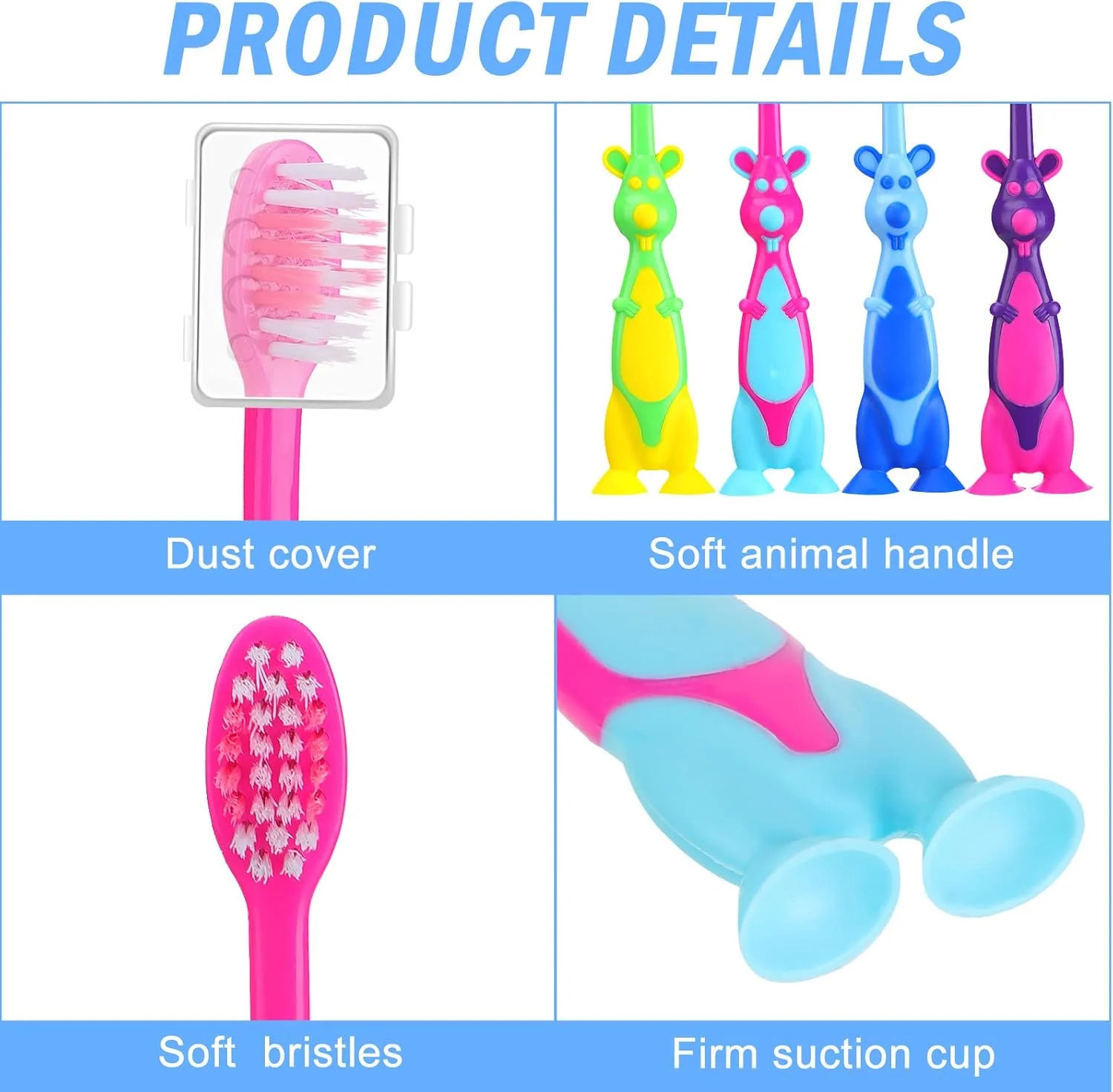 مسواک بچه گانه 24 عددی، مسواک نرم بچه گانه با مکنده و درپوش، ست مسواک مسافرتی بچه گانه برای کودکان نوپا، خانه، مدرسه، اردو، مهد کودک مسواک بچه گانه 24 عددی، مسواک نرم بچه گانه با مکنده و درپوش، ست مسواک مسافرتی بچه گانه برای کودکان نوپا، خانه، مدرسه، اردو، مهد کودک