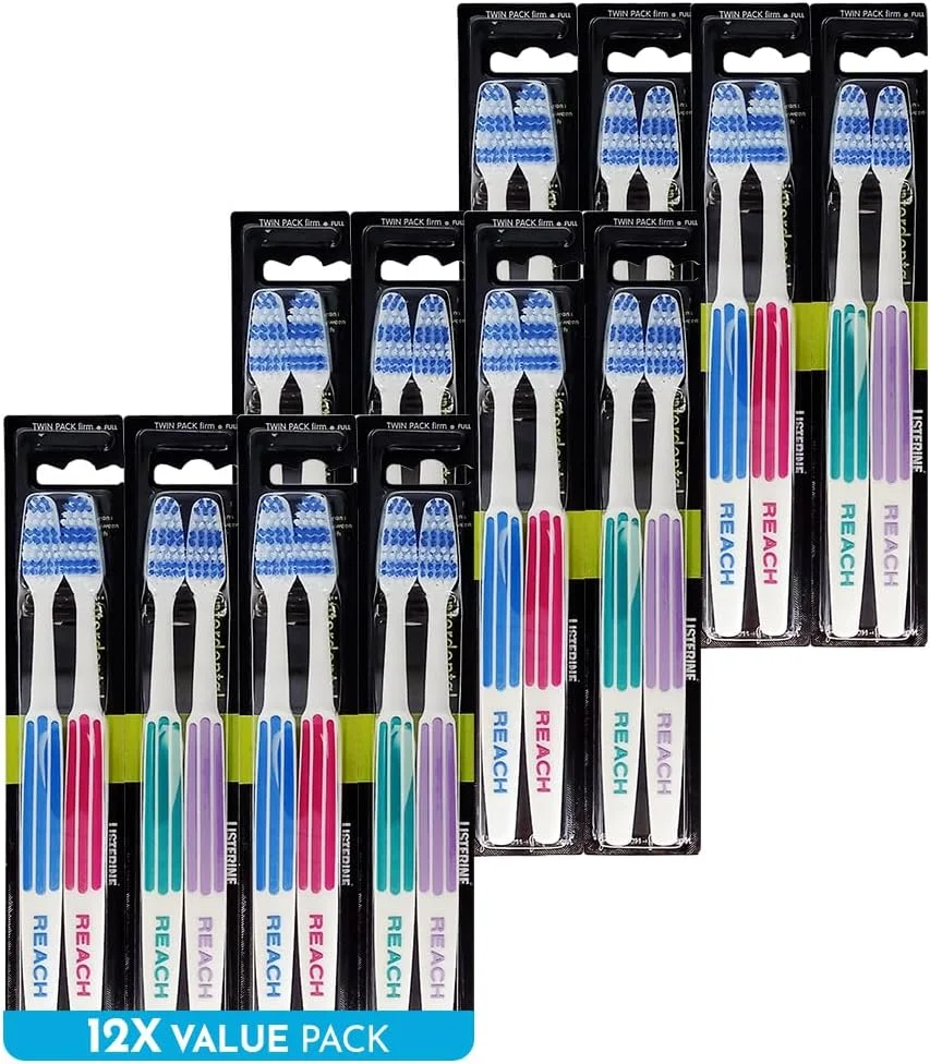 مسواک بین دندانی ثابت ریچ مدل Essential Care، بسته 12 عددی، مسواک دستی با سر کامل و برس های سخت، چند بسته ای برای مراقبت روزانه از مینای دندان