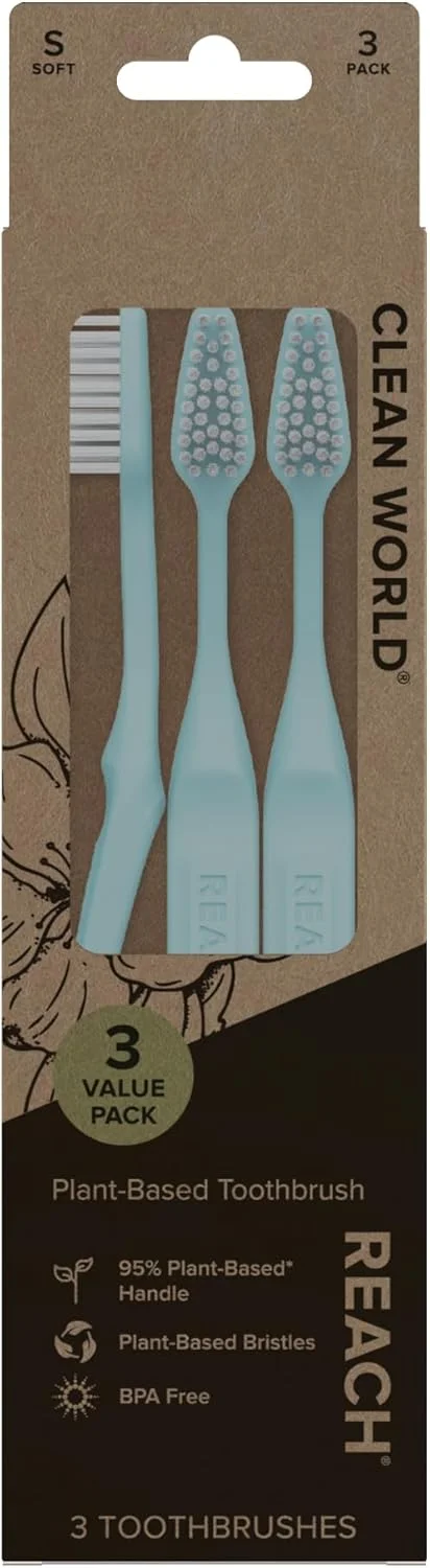 مسواک گیاهی ریچ کلین ورلد، برس نرم، مناسب برای گیاهخواران، بسته بندی قابل بازیافت، 3 عدد