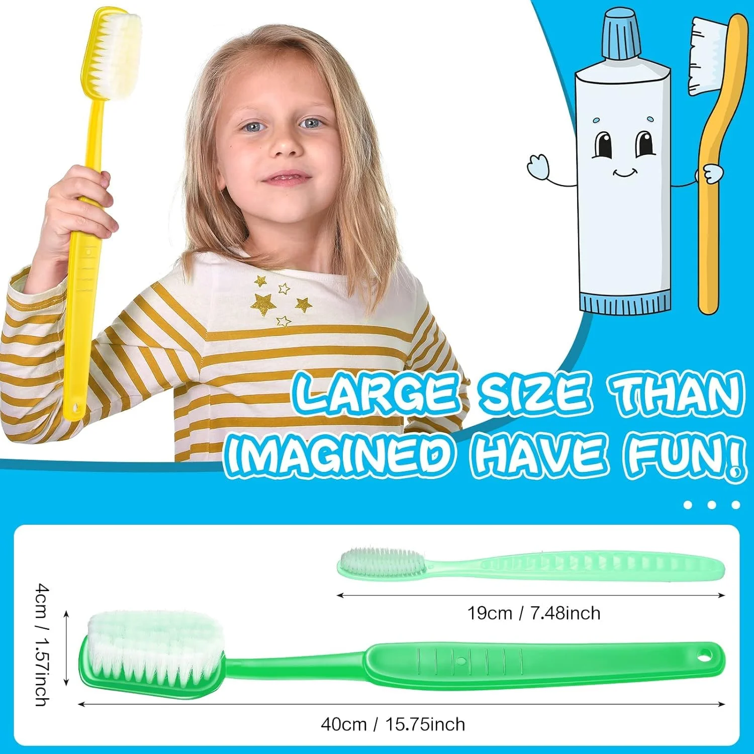 NALACAL دو عدد مسواک غول پیکر، مسواک بزرگ، برس بزرگ، اسباب بازی های جدید و خنده دار برای لباس، عکس گرفتن، مهمانی کمدی، برس نظافت حیوانات خانگی (سبز، زرد) NALACAL دو عدد مسواک غول پیکر، مسواک بزرگ، برس بزرگ، اسباب بازی های جدید و خنده دار برای لباس، عکس گرفتن، مهمانی کمدی، برس نظافت حیوانات خانگی (سبز، زرد)
