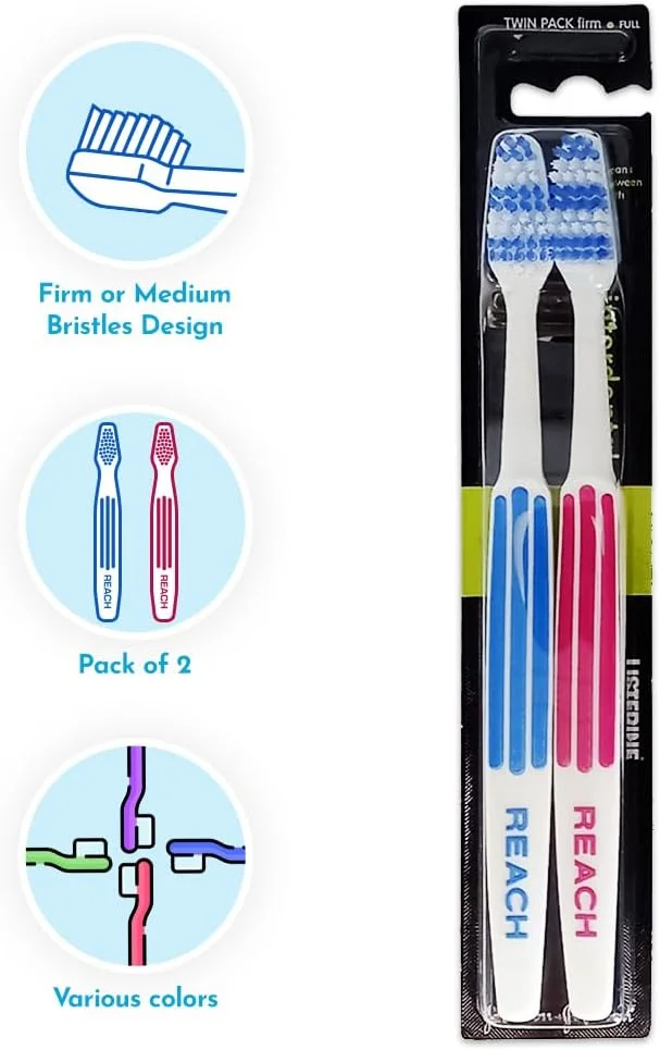 مسواک طراحی پیشرفته ریچ، برس های سفت برای نقاط دور از دسترس، مسواک بزرگسال، 2 عدد (بسته 12 عددی) در مجموع 24 مسواک، رنگ ها ممکن است متفاوت باشند