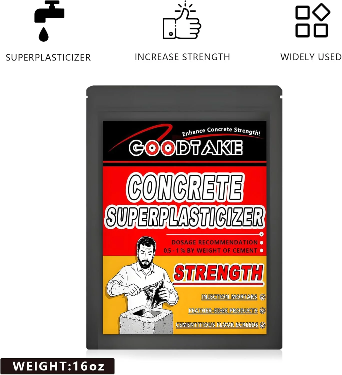 فوق روان کننده بتن GOODTAKE، افزودنی بتن، کاهنده آب قوی - افزودنی سیمان فوق روان کننده برای استحکام و کارایی برتر (سفید، 473 میلی لیتر) فوق روان کننده بتن GOODTAKE، افزودنی بتن، کاهنده آب قوی - افزودنی سیمان فوق روان کننده برای استحکام و کارایی برتر (سفید، 473 میلی لیتر)