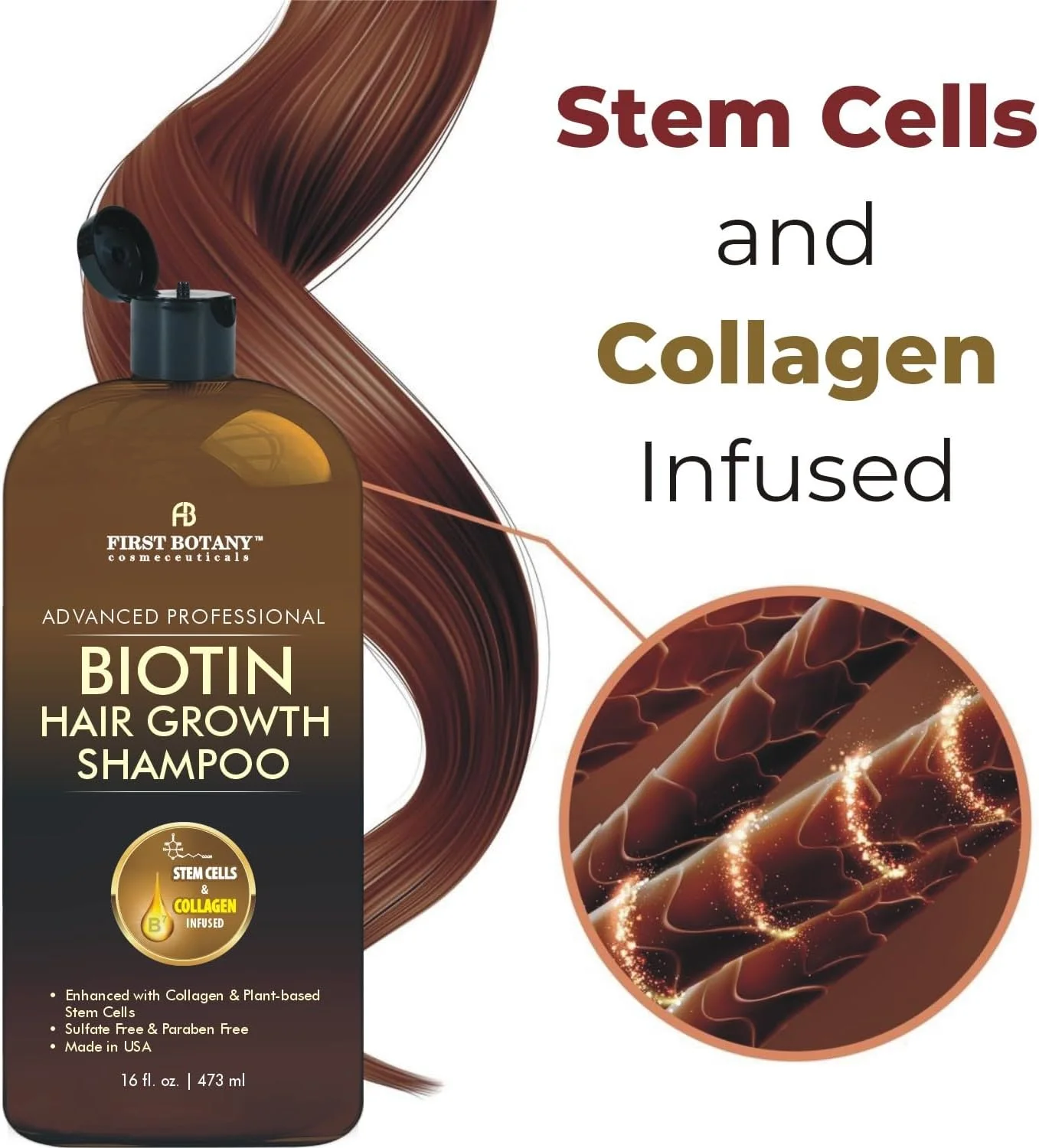 شامپو ضد ریزش و رشد مجدد مو 473 میلی لیتر، حاوی مسدود کننده های DHT، کلاژن و سلول های بنیادی - شامپو آبرسان، سم زدا و حجم دهنده روزانه برای آقایان و بانوان