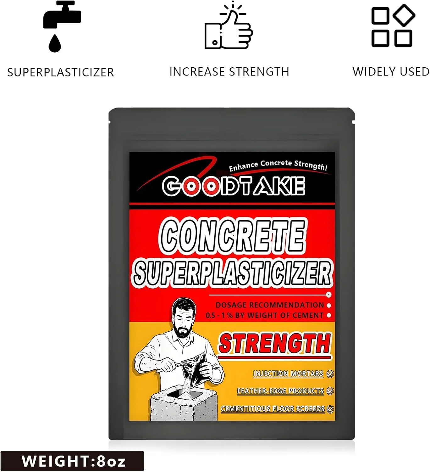 فوق روان کننده بتن گودتیک، افزودنی بتن، کاهنده آب قوی - افزودنی سیمان فوق روان کننده برای استحکام و کارایی برتر (سفید، 236 میلی لیتر)