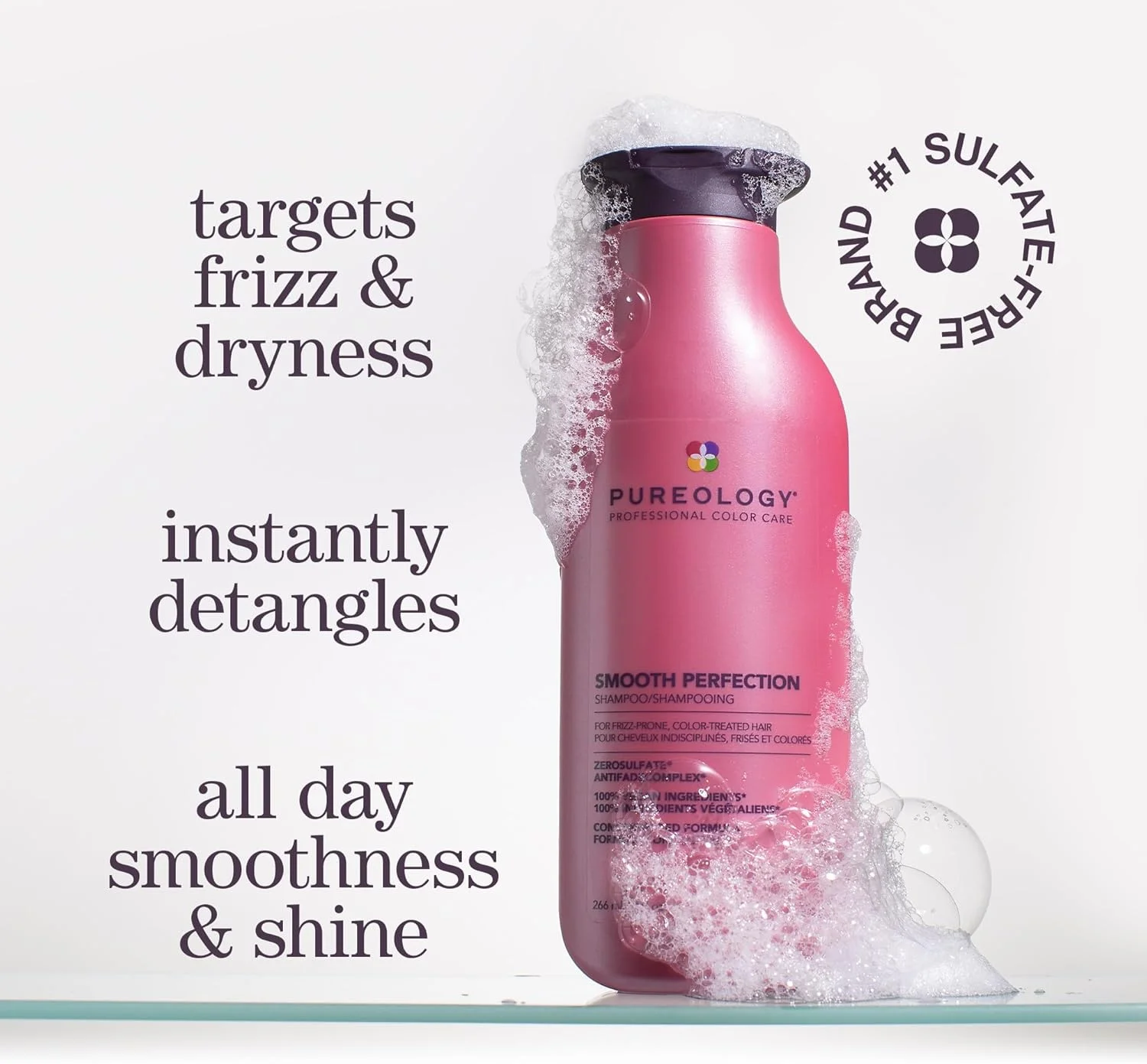 شامپو پیورولوژی Smooth Perfection | برای موهای وز و رنگ شده | نرم کننده مو و کنترل کننده وز | بدون سولفات | وگان | بسته بندی جدید | 9 اونس مایع |