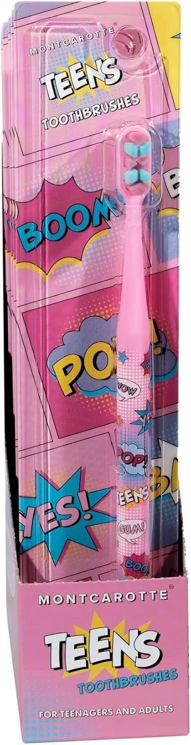 مسواک نوجوانان MontCarotte، مناسب برای دندان های ارتودنسی شده (صورتی)
