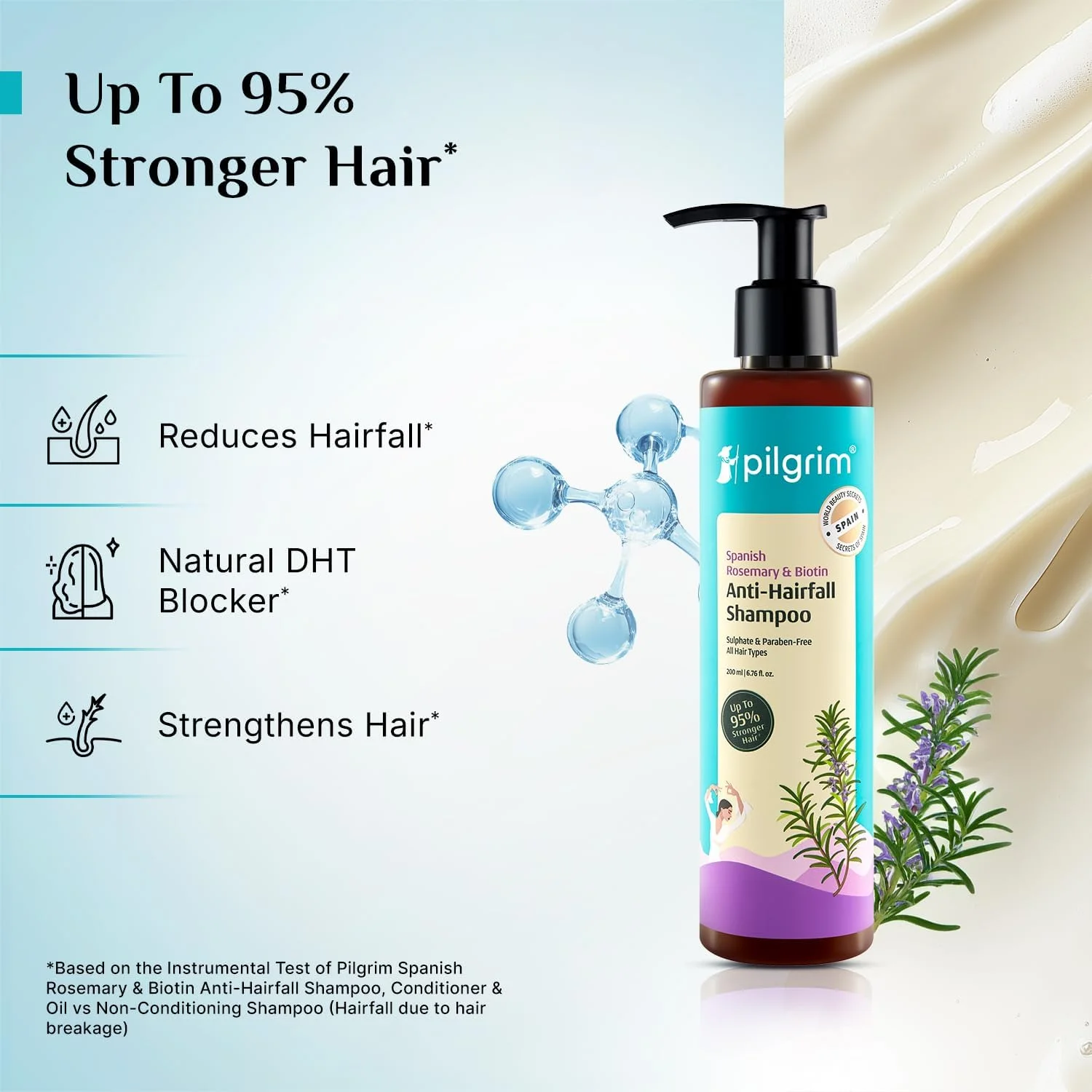 شامپو ضد ریزش مو رزماری اسپانیایی و بیوتین پیلگریم برای کاهش ریزش و شکستگی مو 200 میلی لیتر | شامپو رزماری برای رشد مو | موهایی تا 95% قوی تر | مناسب برای انواع مو | برای آقایان و بانوان شامپو ضد ریزش مو رزماری اسپانیایی و بیوتین پیلگریم برای کاهش ریزش و شکستگی مو 200 میلی لیتر | شامپو رزماری برای رشد مو | موهایی تا 95% قوی تر | مناسب برای انواع مو | برای آقایان و بانوان