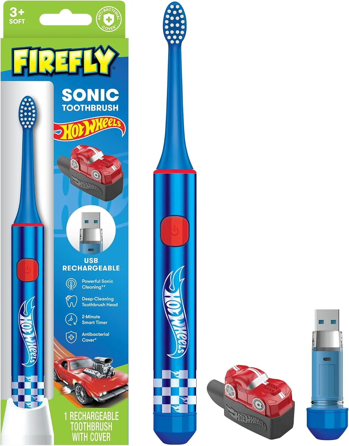 مسواک برقی هات ویلز فایرفلای اسلیم سونیک با شارژ USB و درپوش آنتی باکتریال، مناسب برای کودکان 3 سال به بالا، 1 عدد