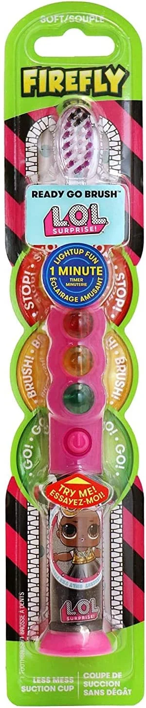 مسواک تایمردار چراغ دار فایرفلای مدل L.O.L. Surprise!، برس های نرم ممتاز، تایمر 1 دقیقه ای، مکنده با کمترین آشفتگی، باتری شامل، نگهداری آسان، توصیه شده توسط دندانپزشکان، سنین 3 سال به بالا، 1 عدد