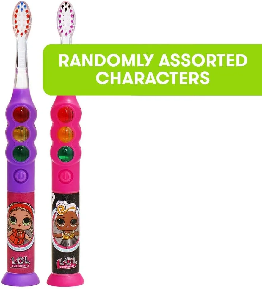مسواک تایمردار چراغ دار فایرفلای مدل L.O.L. Surprise!، برس های نرم ممتاز، تایمر 1 دقیقه ای، مکنده با کمترین آشفتگی، باتری شامل، نگهداری آسان، توصیه شده توسط دندانپزشکان، سنین 3 سال به بالا، 1 عدد