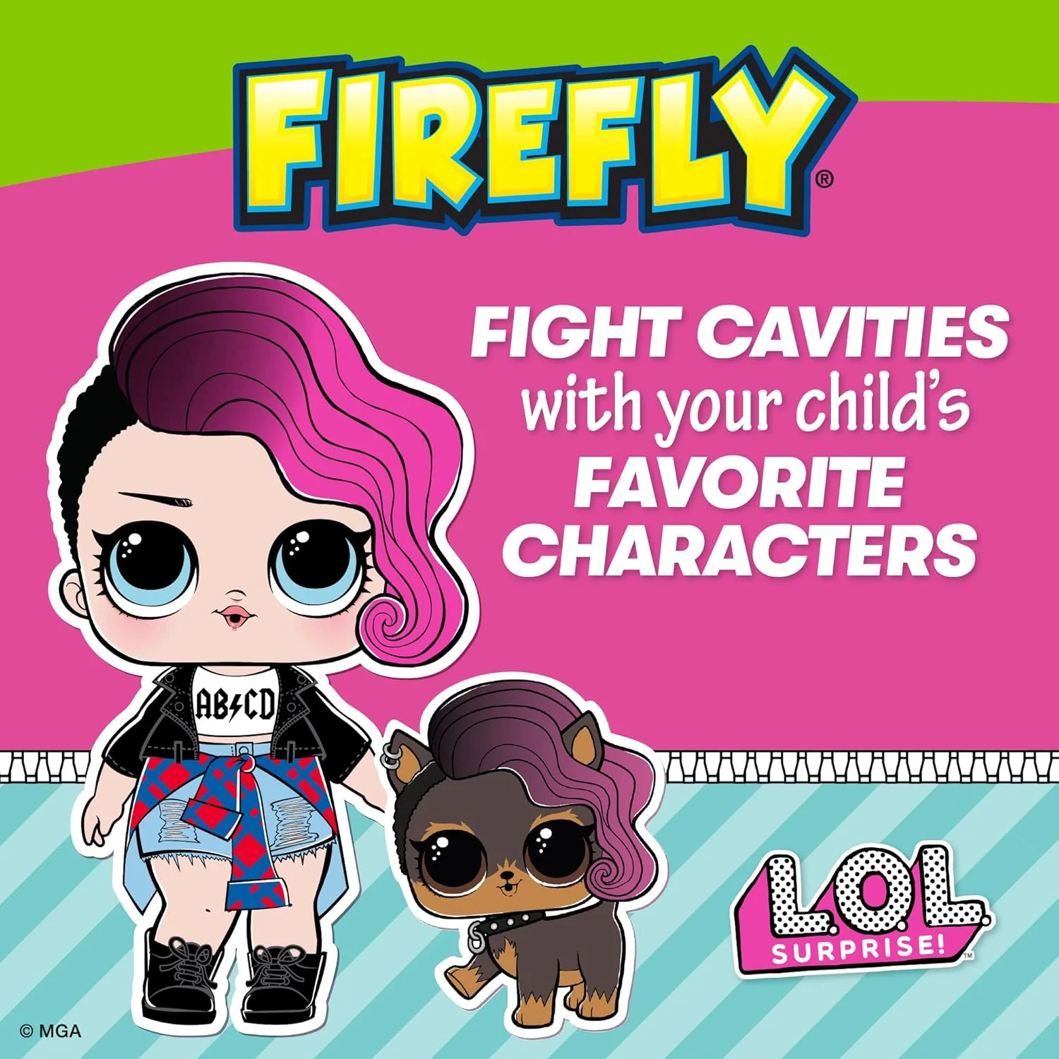 مسواک صوتی فایرفلای با طرح L.O.L. Surprise! به همراه درپوش سه بعدی مسواک، نرم، مناسب برای کودکان 3 سال به بالا