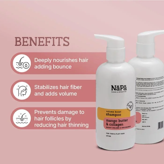 شامپو حجم دهنده ناپا برای موهای نازک و کم پشت (225 میلی لیتر) | کلاژن و کره انبه | افزایش حجم مو برای موهای با تخلخل کم | غنی شده با کراتین | بدون سولفات و پارابن شامپو حجم دهنده ناپا برای موهای نازک و کم پشت (225 میلی لیتر) | کلاژن و کره انبه | افزایش حجم مو برای موهای با تخلخل کم | غنی شده با کراتین | بدون سولفات و پارابن