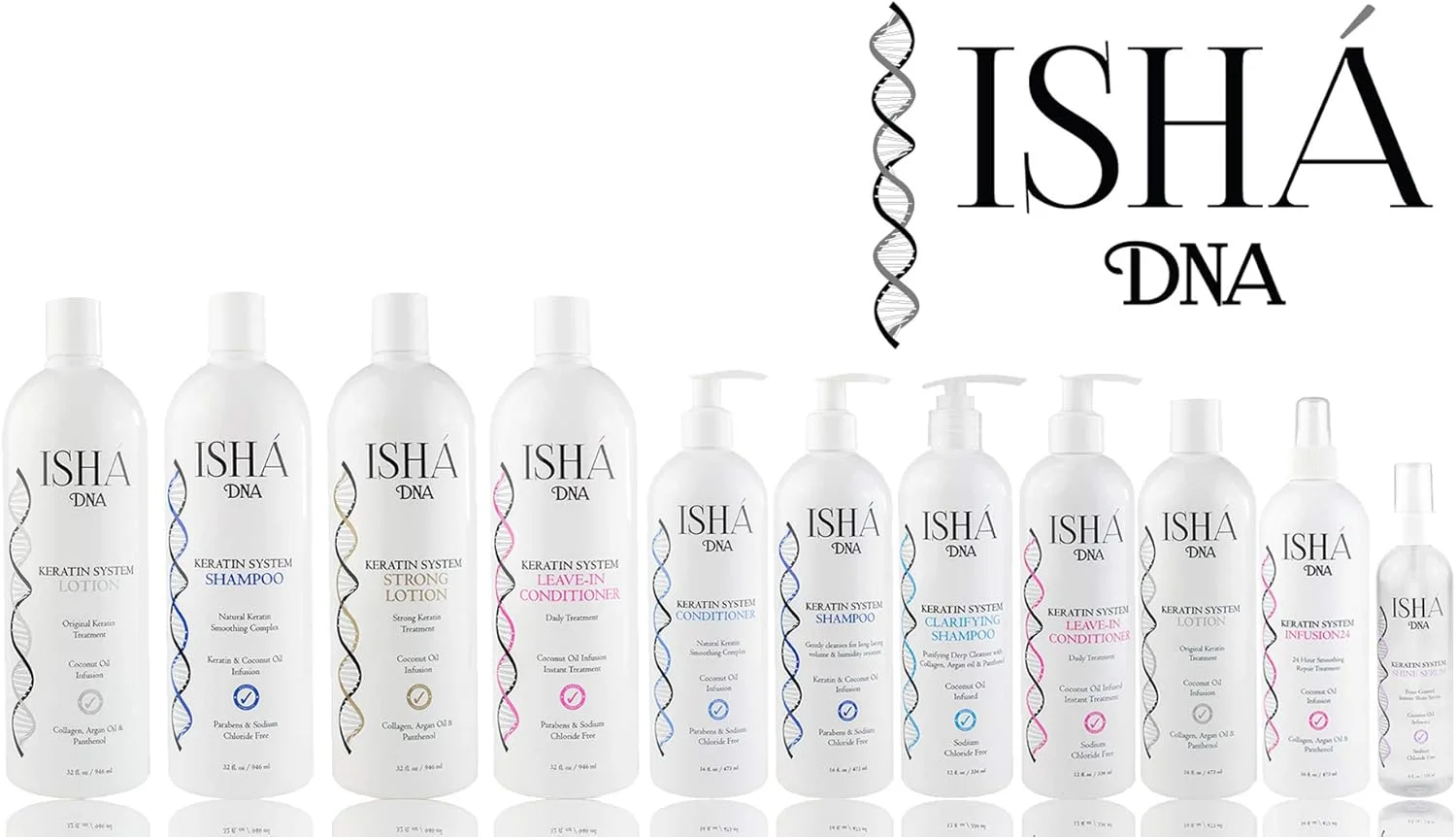 شامپو سیستم کراتین ISHA DNA - بدون سولفات و پارابن - مناسب برای موهای کراتینه شده و انواع مو - غنی شده با روغن نارگیل (946 میلی لیتر) شامپو سیستم کراتین ISHA DNA - بدون سولفات و پارابن - مناسب برای موهای کراتینه شده و انواع مو - غنی شده با روغن نارگیل (946 میلی لیتر)