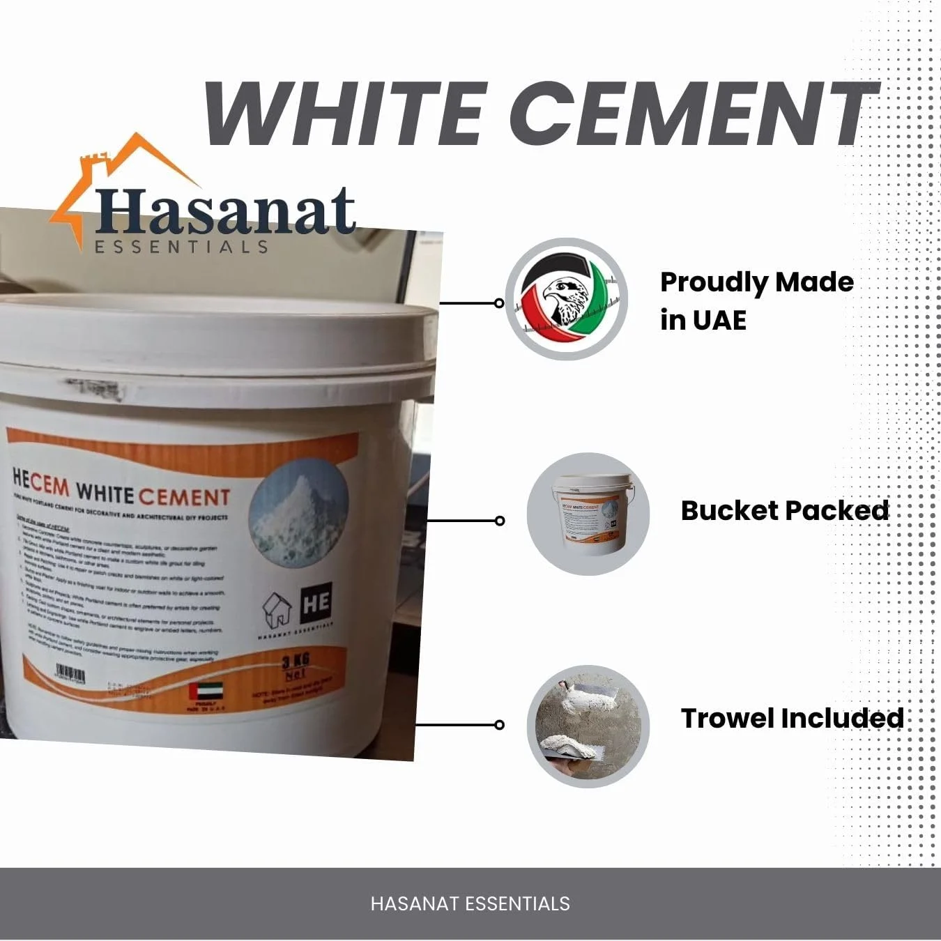 سطل 3 کیلوگرمی حسنات اسنشیالز پر شده با ماله پودر سیمان سفید | رنگ سفید برای بتن تزئینی، عملکرد سریع و ملات بتن معماری بادوام، ملات، تعمیرات و سرگرمی های DIY سطل 3 کیلوگرمی حسنات اسنشیالز پر شده با ماله پودر سیمان سفید | رنگ سفید برای بتن تزئینی، عملکرد سریع و ملات بتن معماری بادوام، ملات، تعمیرات و سرگرمی های DIY