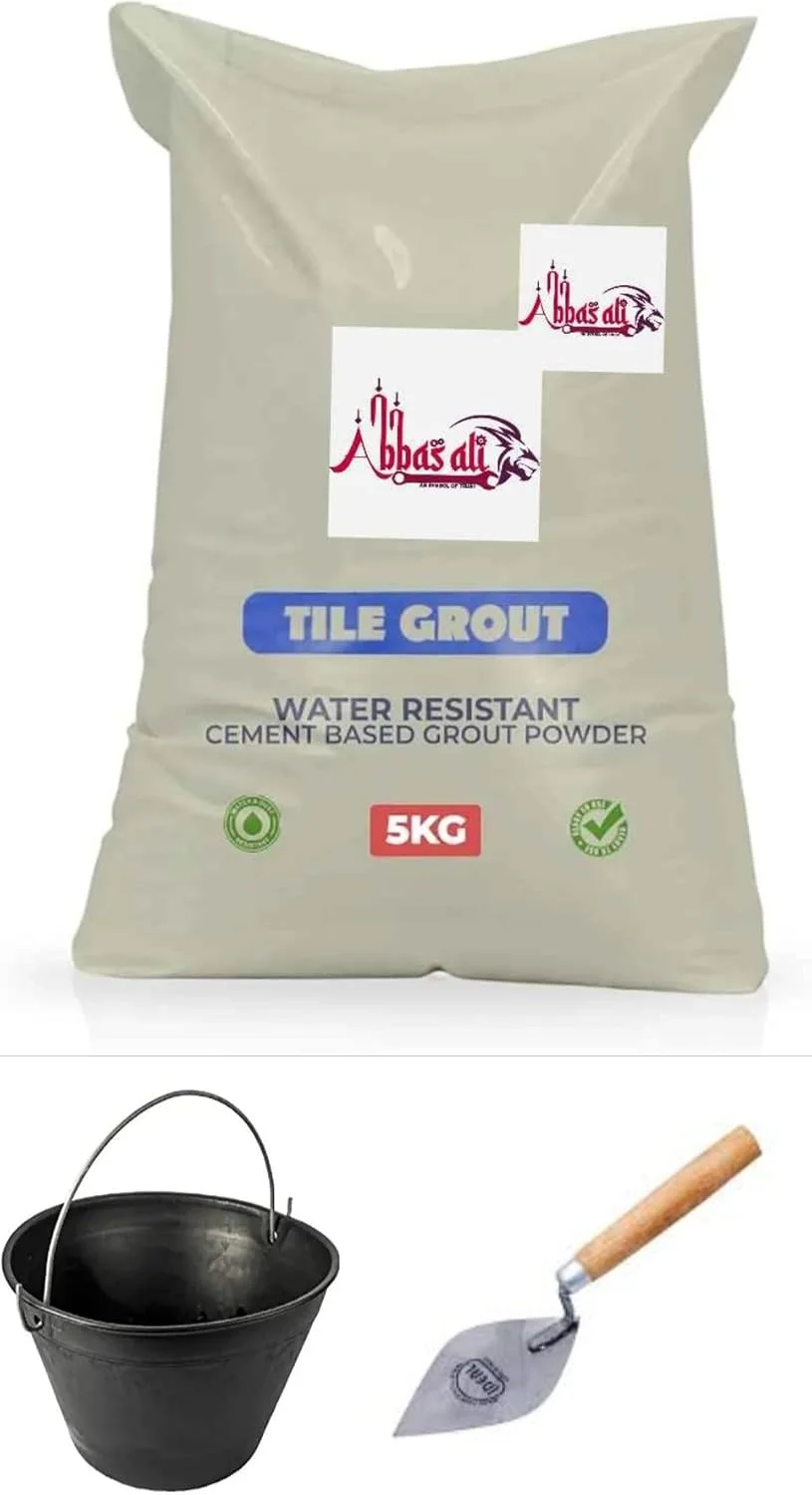 پودر بندکشی کاشی سیمانی عباسعلی 5 کیلوگرمی به همراه کاردک کوچک و سطل پی وی سی (خاکستری)