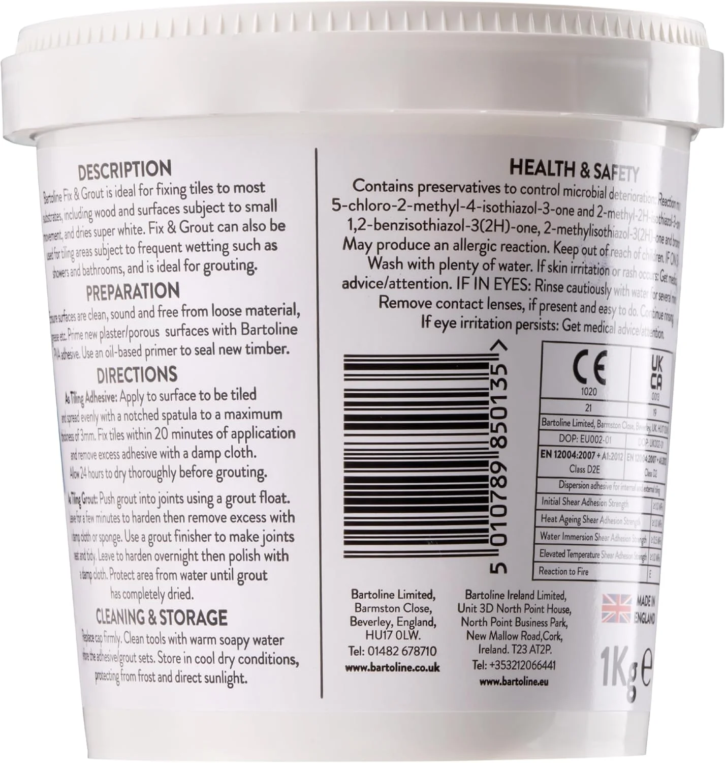 چسب کاشی و درزگیر Bartoline، 1 کیلوگرم، آماده مصرف، ضد آب و فوق العاده سفید، برای دیوارها، حمام ها و دوش ها