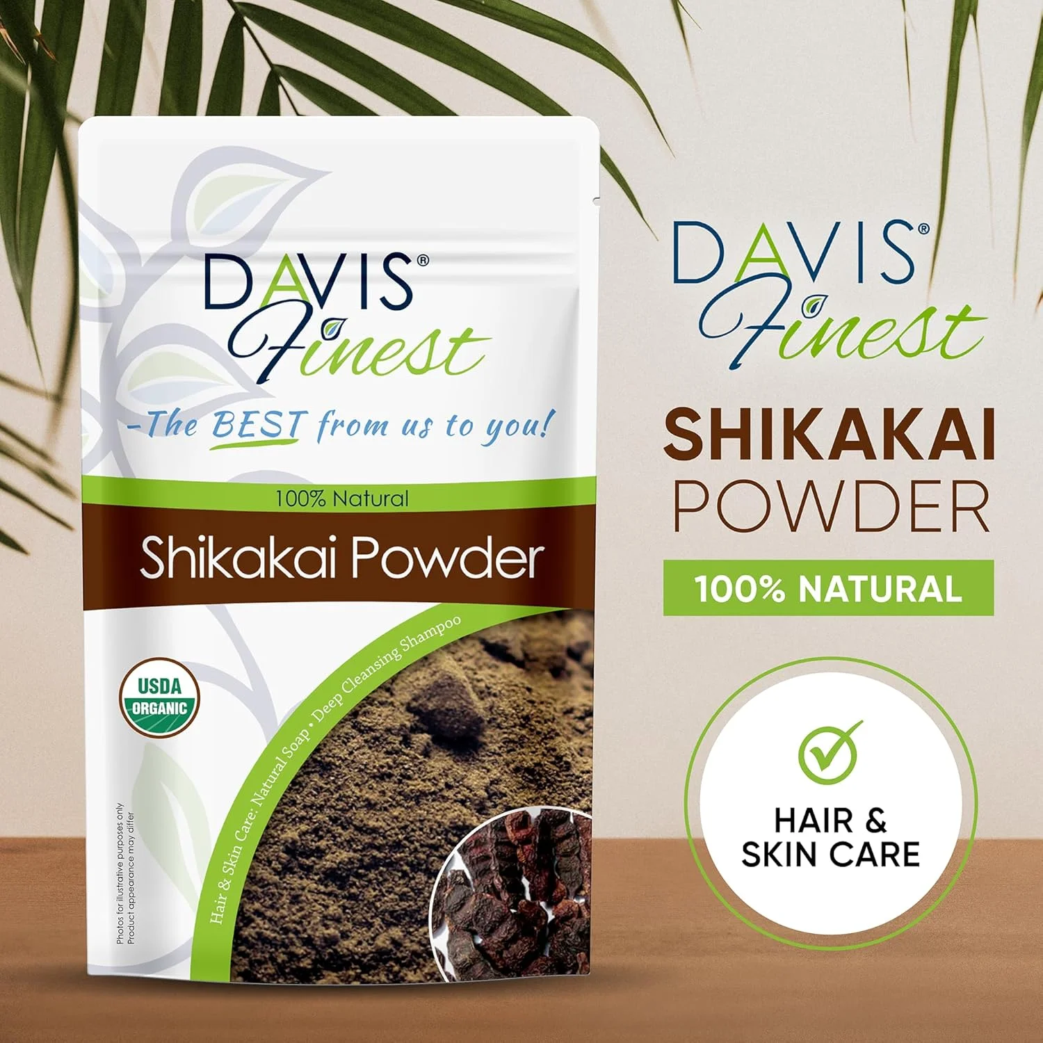 پودر شیکاکای درجه یک Davis، شامپو 100% خالص و طبیعی بدون صابون، نرم کننده براق کننده، ماسک رشد مو، درمان شپش سر، 100 گرم
