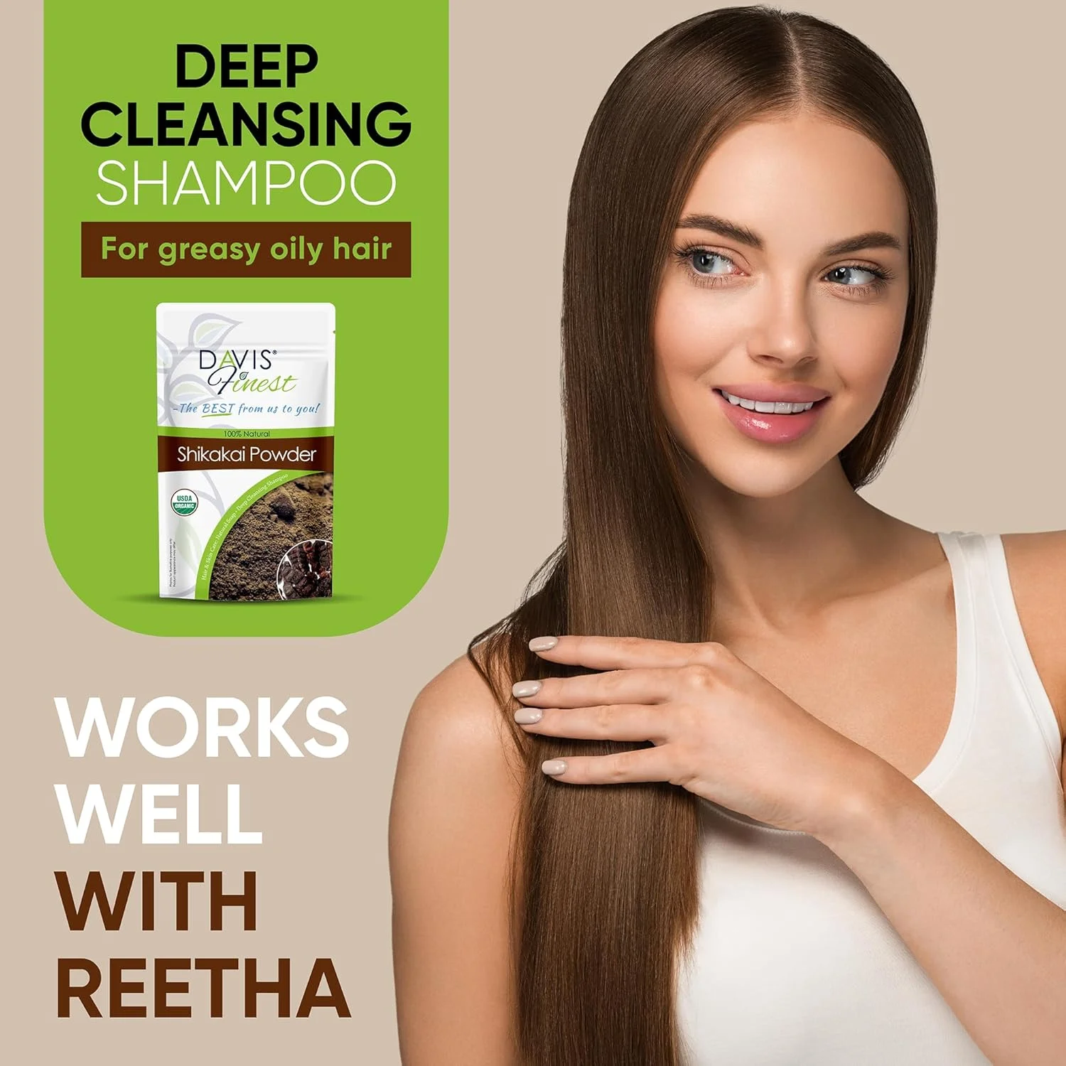 پودر شیکاکای درجه یک Davis، شامپو 100% خالص و طبیعی بدون صابون، نرم کننده براق کننده، ماسک رشد مو، درمان شپش سر، 100 گرم