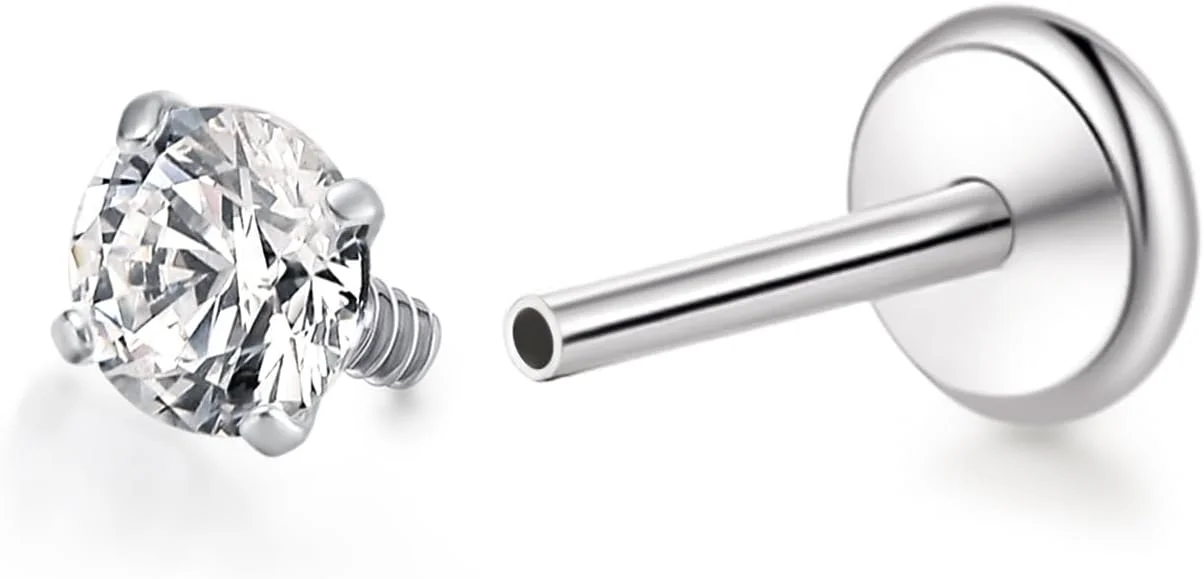 جواهرات پیرسینگ ضد حساسیت لیمرنسیا تیتانیوم - 18G 6mm 8mm 10mm برای تراگوس، هلیکس، کانچ، غضروف، بینی، لب، گوشواره های میخی رزوه ای داخلی تخت درجه ایمپلنت F136