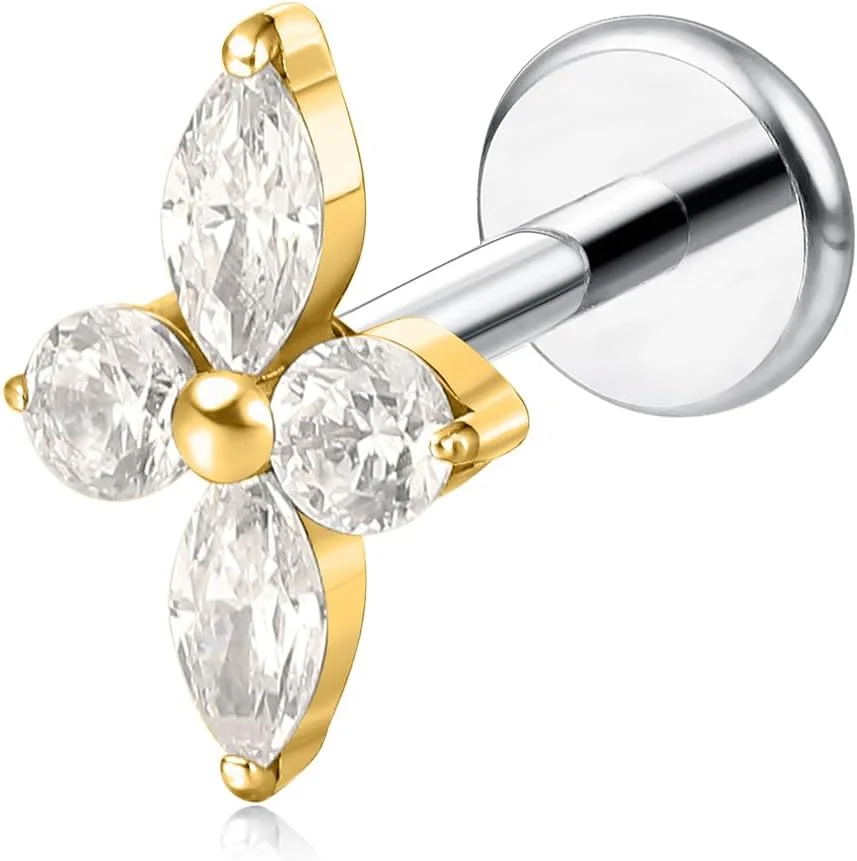 جواهرات پیرسینگ ضد حساسیت لیمرنسیا از جنس تیتانیوم خالص F136، گوشواره میخی رزوه ای داخلی پشت صاف گیج 18 برای غضروف/تراگوس/هلیکس/صدف/بینی/لب