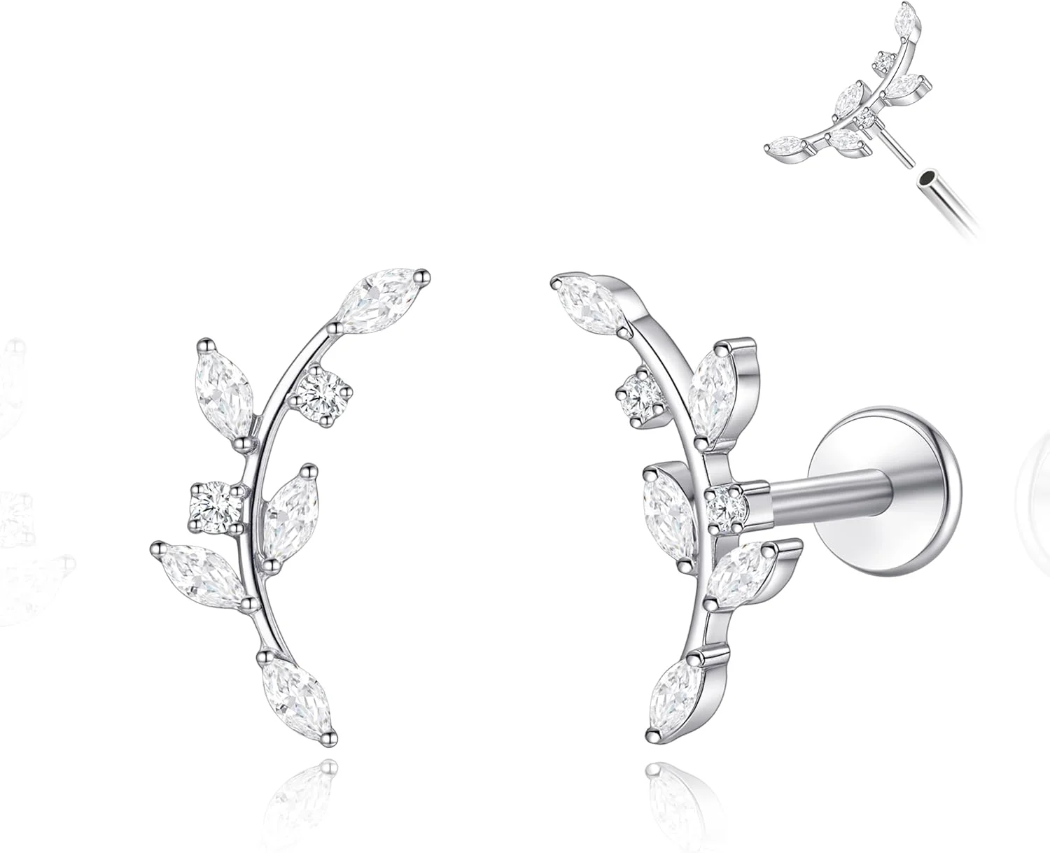 گوشواره های تیتانیومی فشاری بدون رزوه ASTM F136 لیمرنسیا، ضد حساسیت با پشت صاف زیرکونیا مکعبی G23 گیج 18، 6 میلی متر 8 میلی متر، مناسب پیرسینگ بدن برای غضروف، هلیکس، تراگوس، صدف (یک جفت)، تیتانیوم، بدون سنگ قیمتی