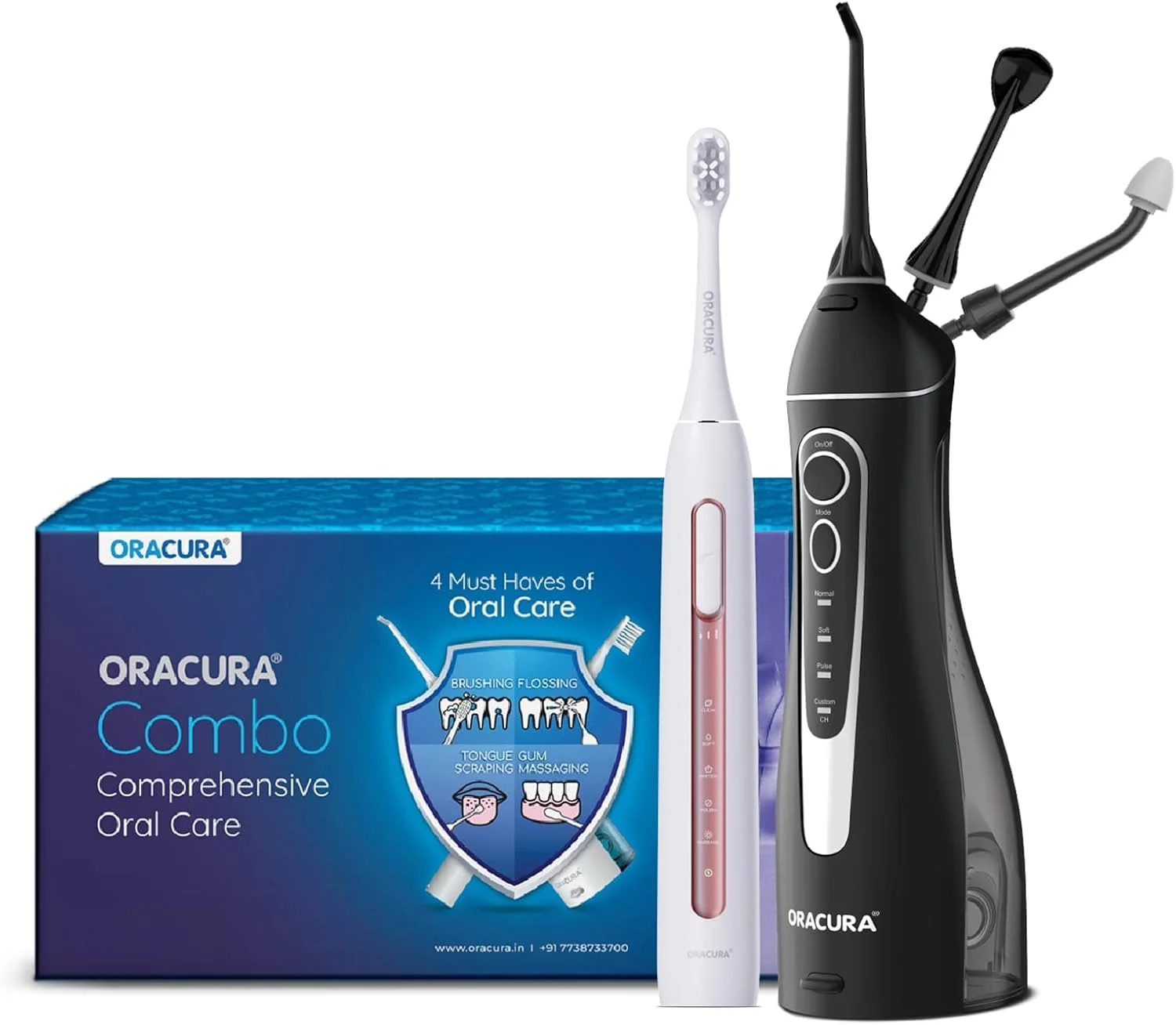 ست مسواک برقی شارژی هوشمند سونیک ORACURA® مدل SB300 هلویی و نخ دندان آبی هوشمند سونیک PLUS مدل OC200 مشکی ست مسواک برقی شارژی هوشمند سونیک ORACURA® مدل SB300 هلویی و نخ دندان آبی هوشمند سونیک PLUS مدل OC200 مشکی