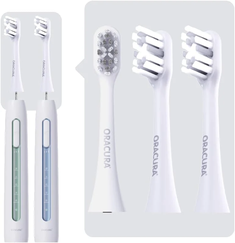 سری برس های معمولی مسواک برقی هوشمند سونیک ORACURA® مدل SB300 (سفید، مجموعه 3 عددی) - دارای الیاف نرم DuPont برای مراقبت ملایم و موثر از دهان و دندان