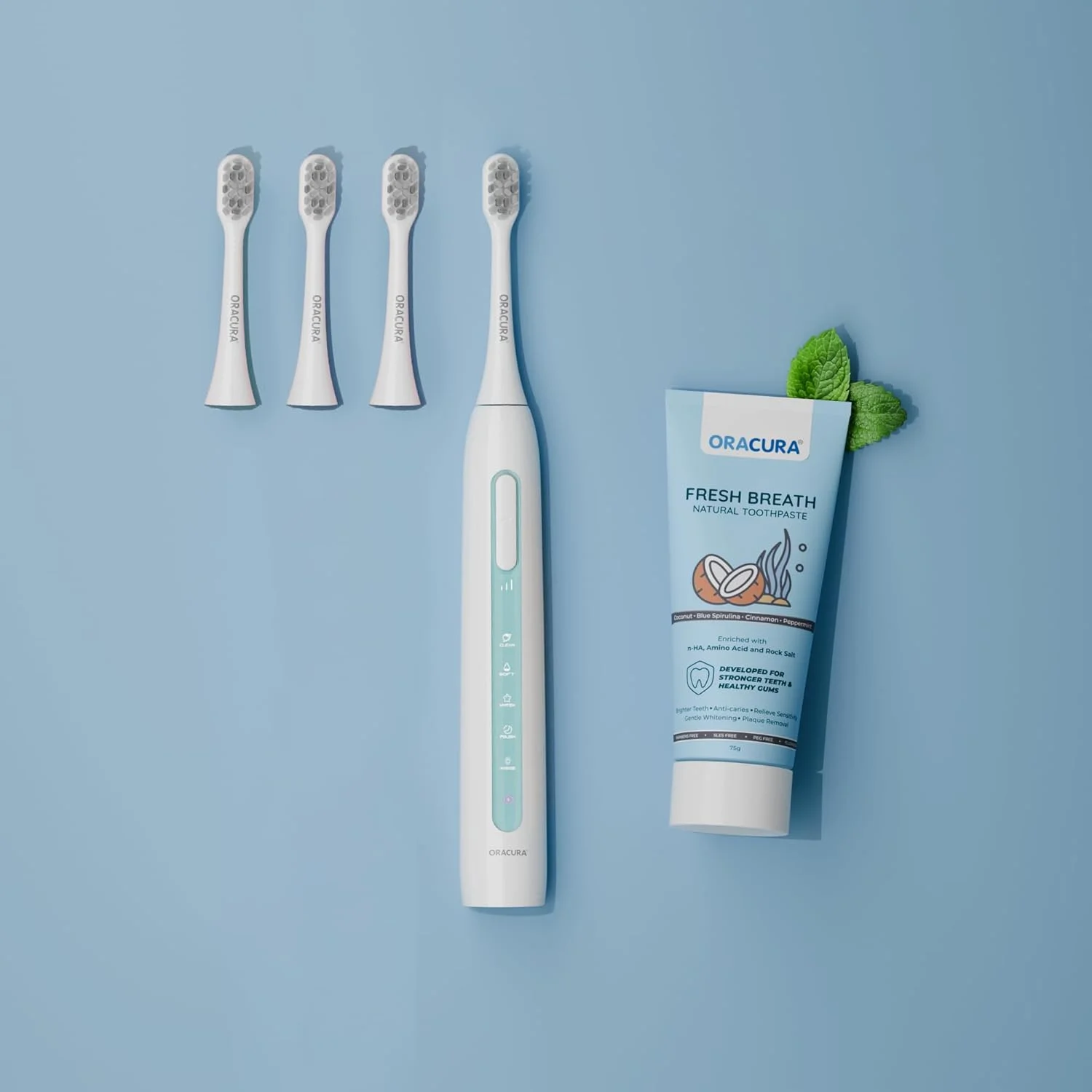 مسواک برقی شارژی سونیک پلاس ORACURA مدل SB300 بسته خانواده برای 1 سال، 48000 ضربه در دقیقه، 3 حالت، 2 سر برس (تمیز کننده و حساس) و قابل شارژ تا 2 ماه (سفید و مشکی)