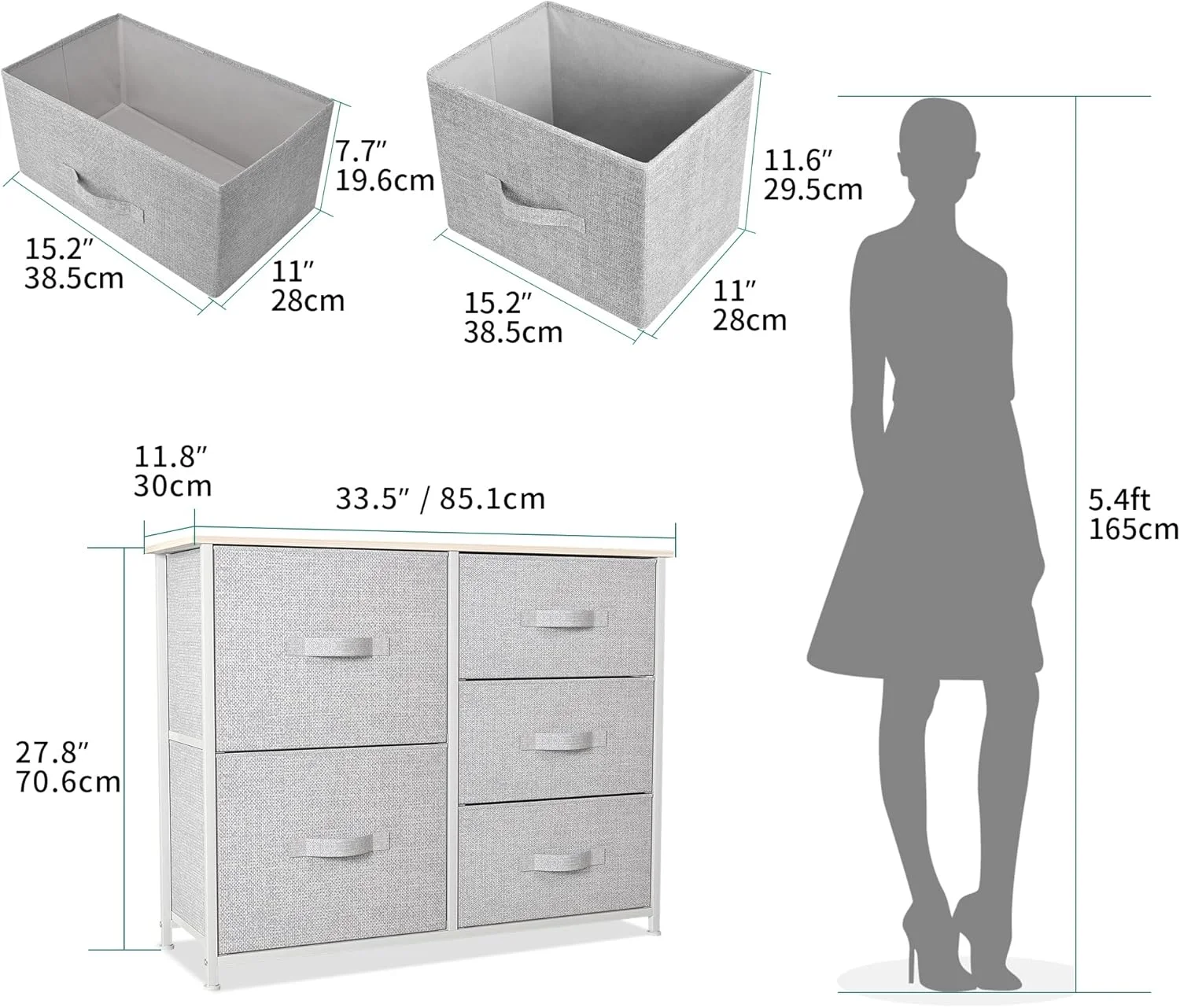 دراور YITAHOME با 5 کشو - برج ذخیره سازی پارچه ای، واحد سازمان دهنده برای اتاق خواب، اتاق نشیمن، راهرو، کمد و اتاق کودک - قاب فولادی محکم، رویه چوبی و سبدهای پارچه ای با قابلیت کشیدن آسان