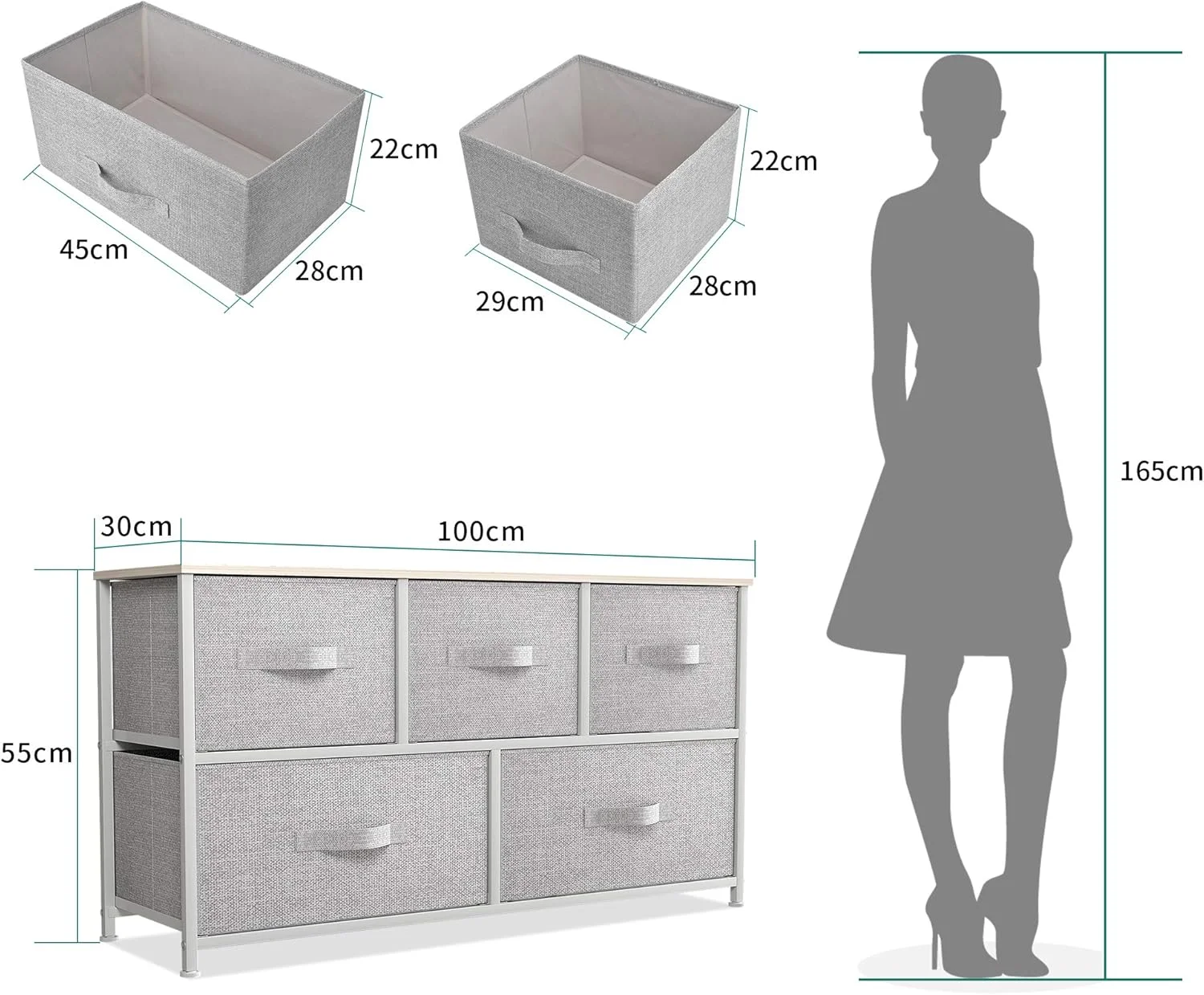 دراور 5 کشویی YITAHOME - برج ذخیره سازی پارچه ای، واحد سازمان دهنده برای اتاق خواب، اتاق نشیمن، راهرو، کمد و اتاق کودک - قاب فولادی محکم، رویه چوبی و سبدهای پارچه ای با قابلیت کشیدن آسان