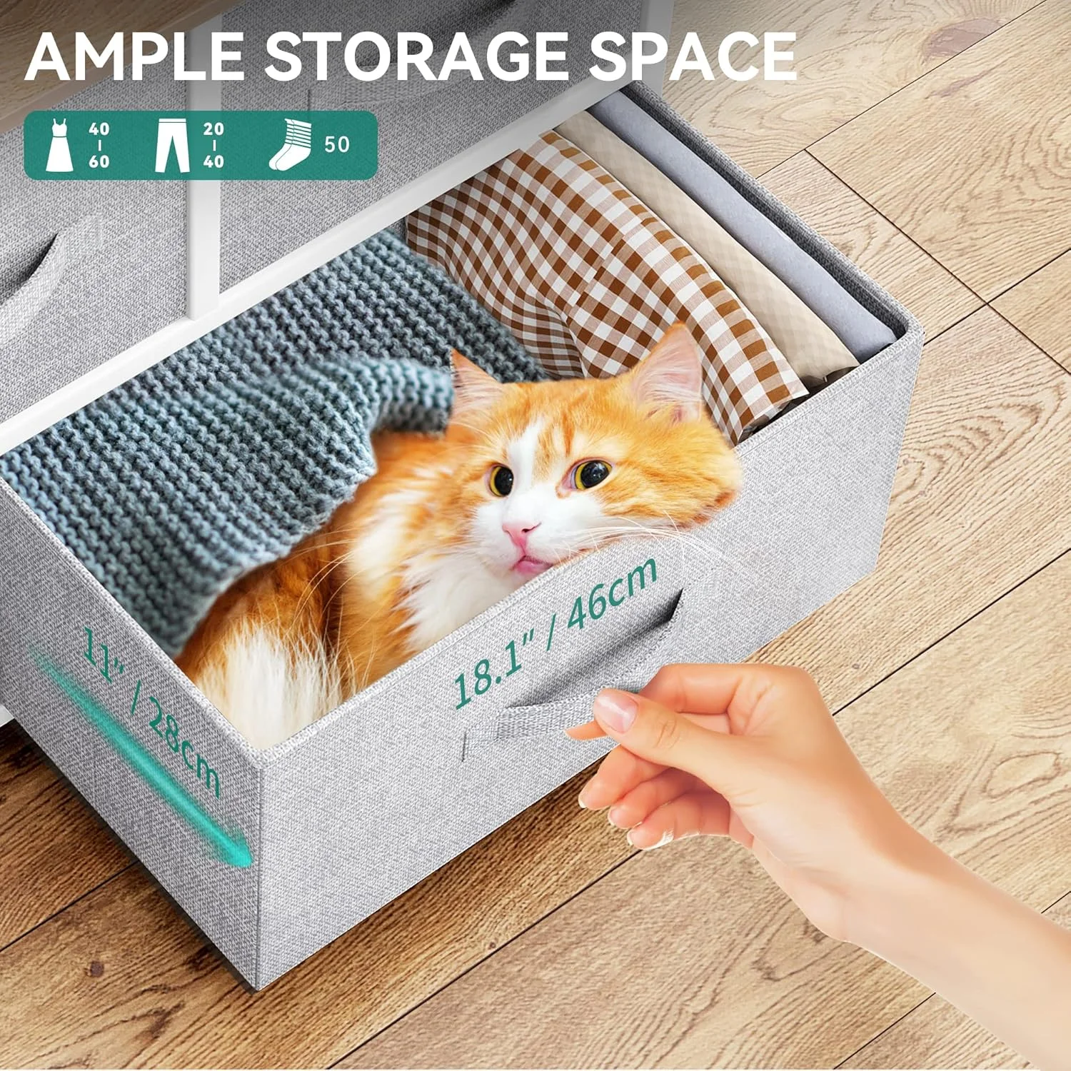 دراور 5 کشویی YITAHOME - برج ذخیره سازی پارچه ای، واحد سازمان دهنده برای اتاق خواب، اتاق نشیمن، راهرو، کمد و اتاق کودک - قاب فولادی محکم، رویه چوبی و سبدهای پارچه ای با قابلیت کشیدن آسان