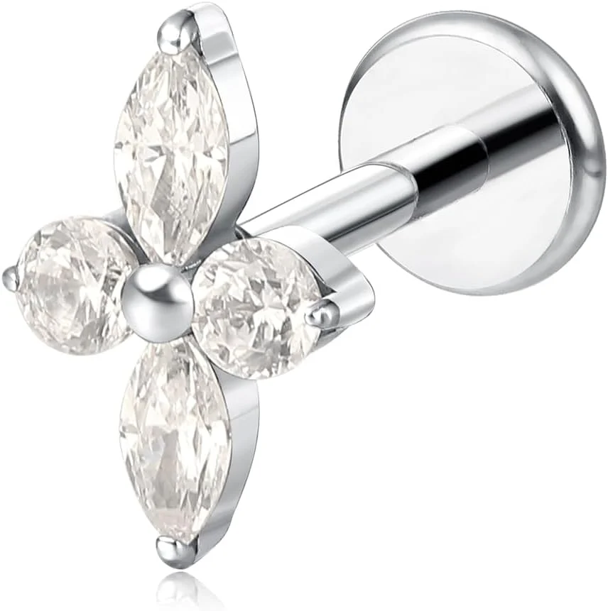 پیرسینگ گوش استودی ضد حساسیت تیتانیومی ASTM F136-18G با پشت صاف و رزوه داخلی، مناسب برای تراگوس، هلیکس، صدف، غضروف، بینی و لب (تکی)