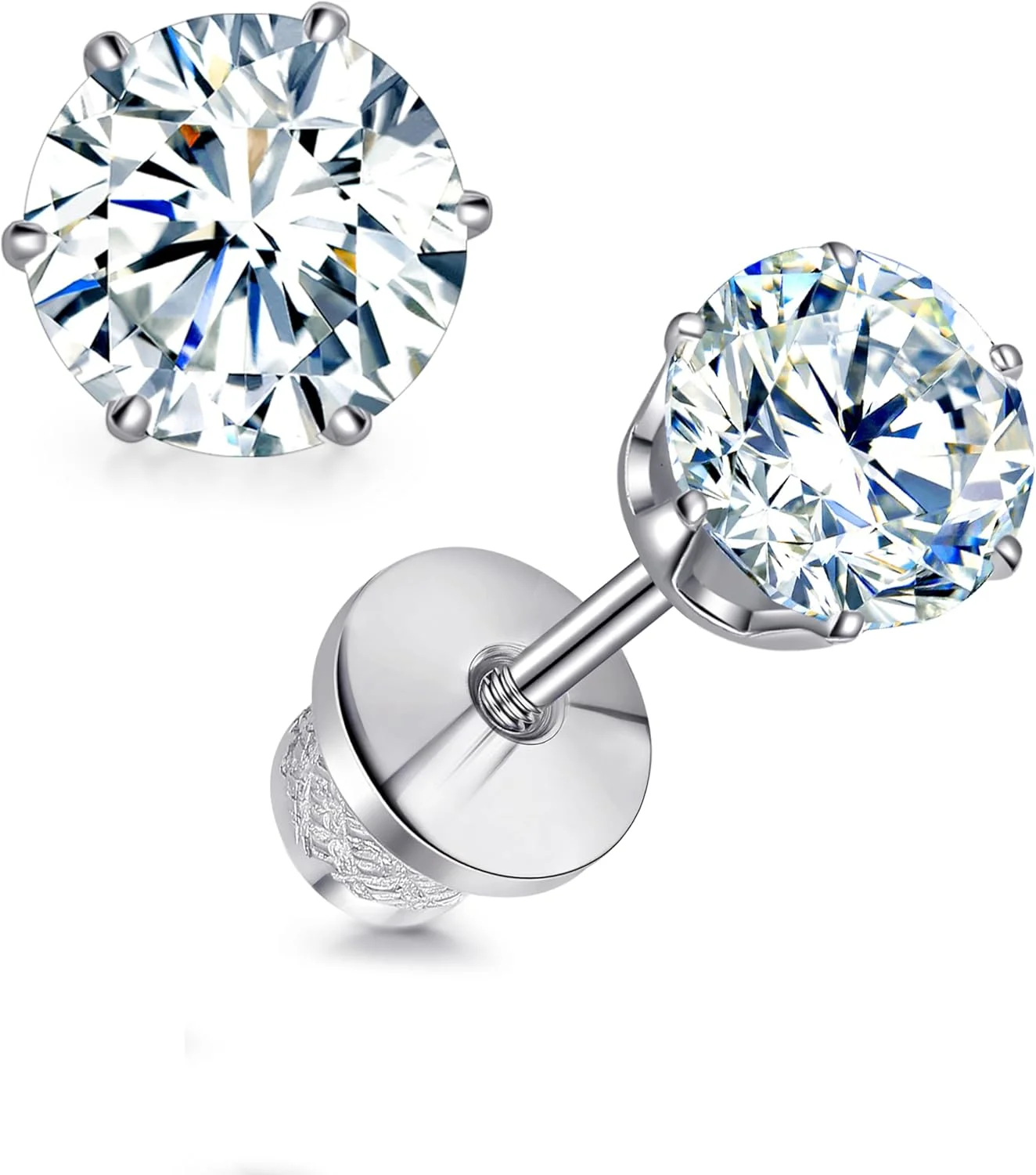 گوشواره های میخی تیتانیومی لیمرنسیا با الماس مویسانیت، 0.2CT-1.6CT ضد حساسیت تیتانیوم درجه ایمپلنت F136 با پشت صاف، رنگ D، وضوح VVS1، جواهرات هدیه برای گوش های حساس زنان و مردان