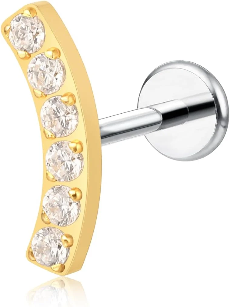 جواهرات پیرسینگ ضد حساسیت از جنس تیتانیوم خالص F136 لیمرنسیا، گوشواره میخی رزوه ای داخلی پشت صاف گیج 18 برای غضروف/تراگوس/هلیکس/صدف/بینی/لب