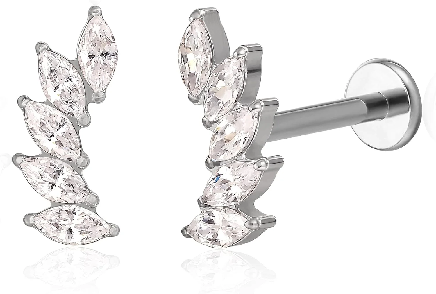 گوشواره های استیل ضد حساسیت زیرکونیا کوبیک مدل F136 Limerencia | گوشواره های میخی داخل رزوه ای 18G مناسب تراگوس، هلیکس، صدف، غضروف و پیرسینگ زنانه (یک جفت)