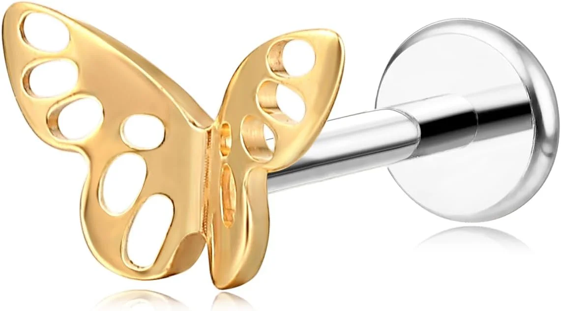 جواهرات پیرسینگ ضد حساسیت تیتانیوم خالص لیمرنسیا F136، گوشواره میخی رزوه ای داخلی پشت صاف گیج 18 برای غضروف/تراگوس/هلیکس/صدف/بینی/لب