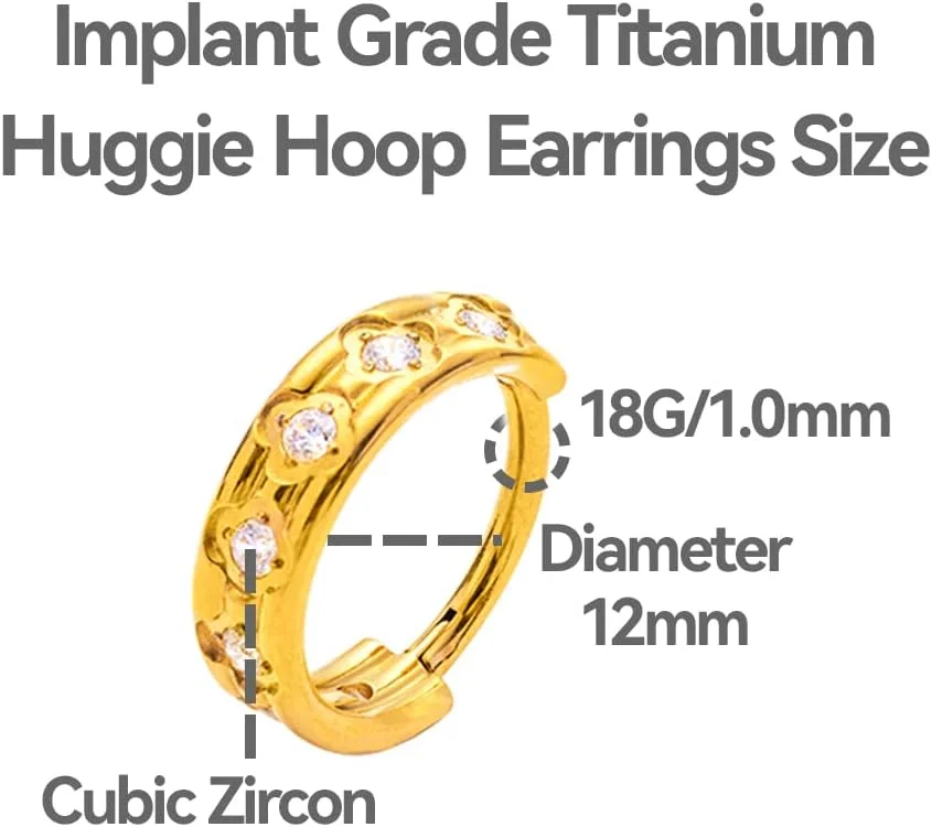 گوشواره های حلقه ای تیتانیومی G23، ضد حساسیت 12 میلی متری با زیرکونیای مکعبی گوشواره های حلقه ای تیتانیومی G23، ضد حساسیت 12 میلی متری با زیرکونیای مکعبی