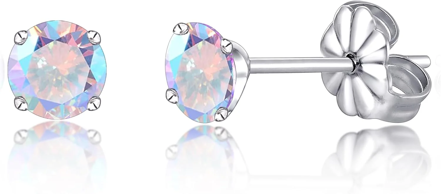 گوشواره های تیتانیومی ضد حساسیت، تیتانیوم خالص درجه ایمپلنت، مناسب برای گوش های حساس با کریستال های سنگ تولد و الماس های مصنوعی CZ