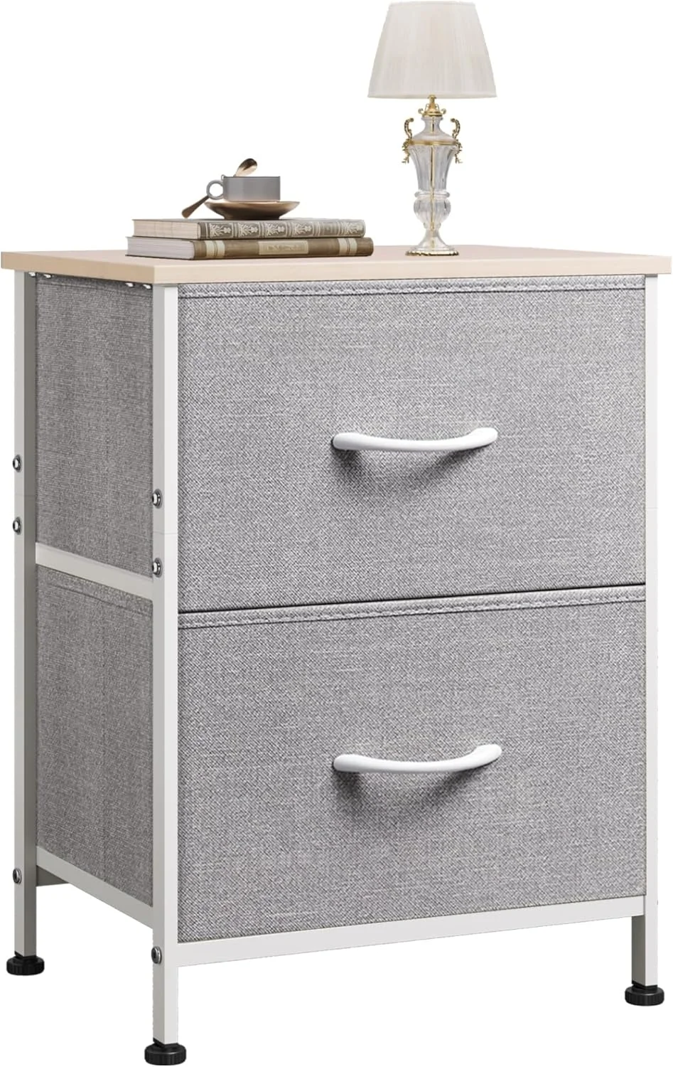 میز کنار تختی WLIVE، میز خاکستری با 2 کشو پارچه ای، کمد کوچک برای اتاق خواب، کمد دیواری، خوابگاه دانشجویی، میز عسلی مبلمان جانبی، رویه چوبی، خاکستری روشن