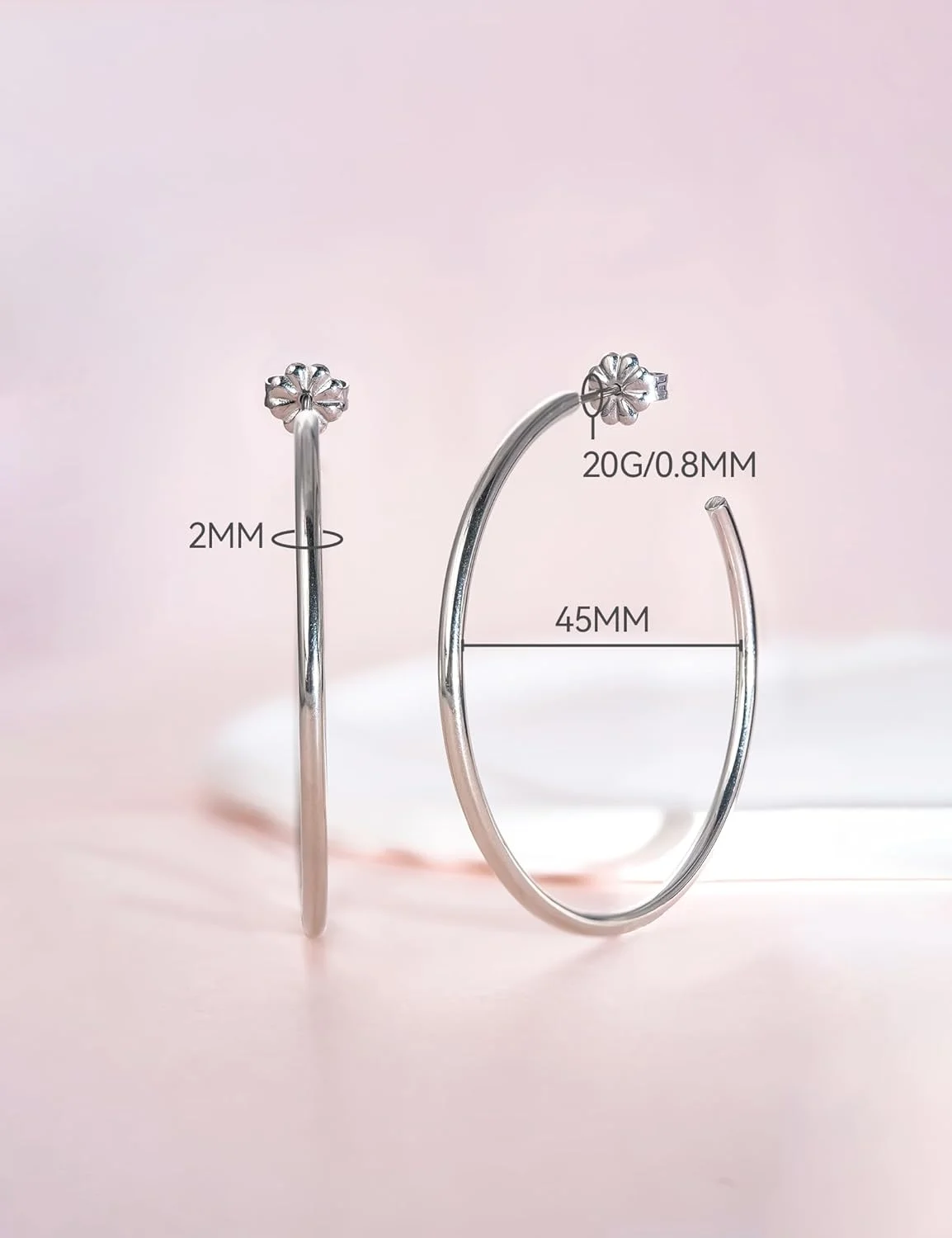 گوشواره های حلقه ای بزرگ تیتانیومی خالص G23 لیمرنسیا، گوشواره های بغل گوش زیرکونیا مکعبی سبک وزن برای گوش های حساس بانوان