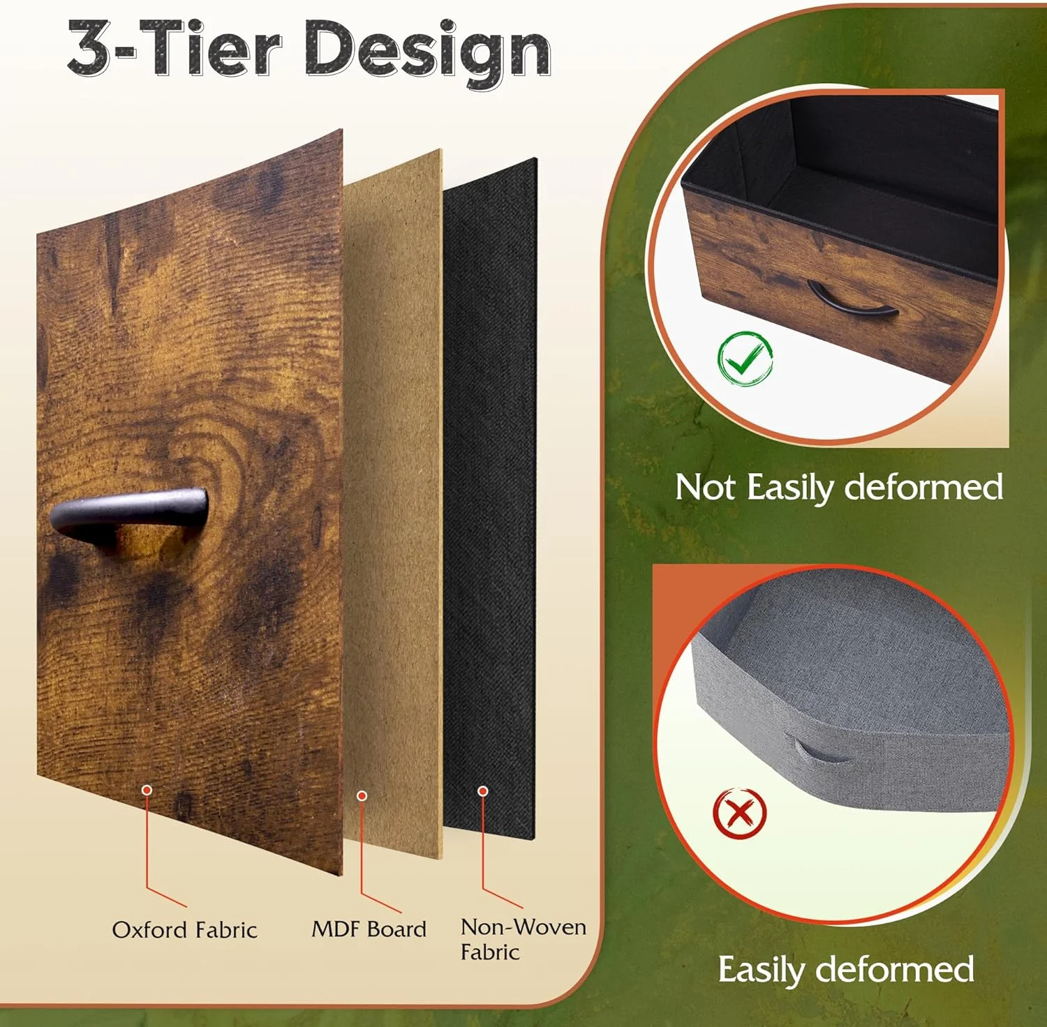 دراور ۹ کشویی WLIVE، برج ذخیره سازی پارچه ای برای اتاق خواب، راهرو، ورودی، کمد، واحد سازمان دهنده صندوق بلند با سبدهای پارچه ای، قاب فولادی، رویه چوبی، دستگیره آسان کشش، چاپ دانه چوب قهوه ای روستایی