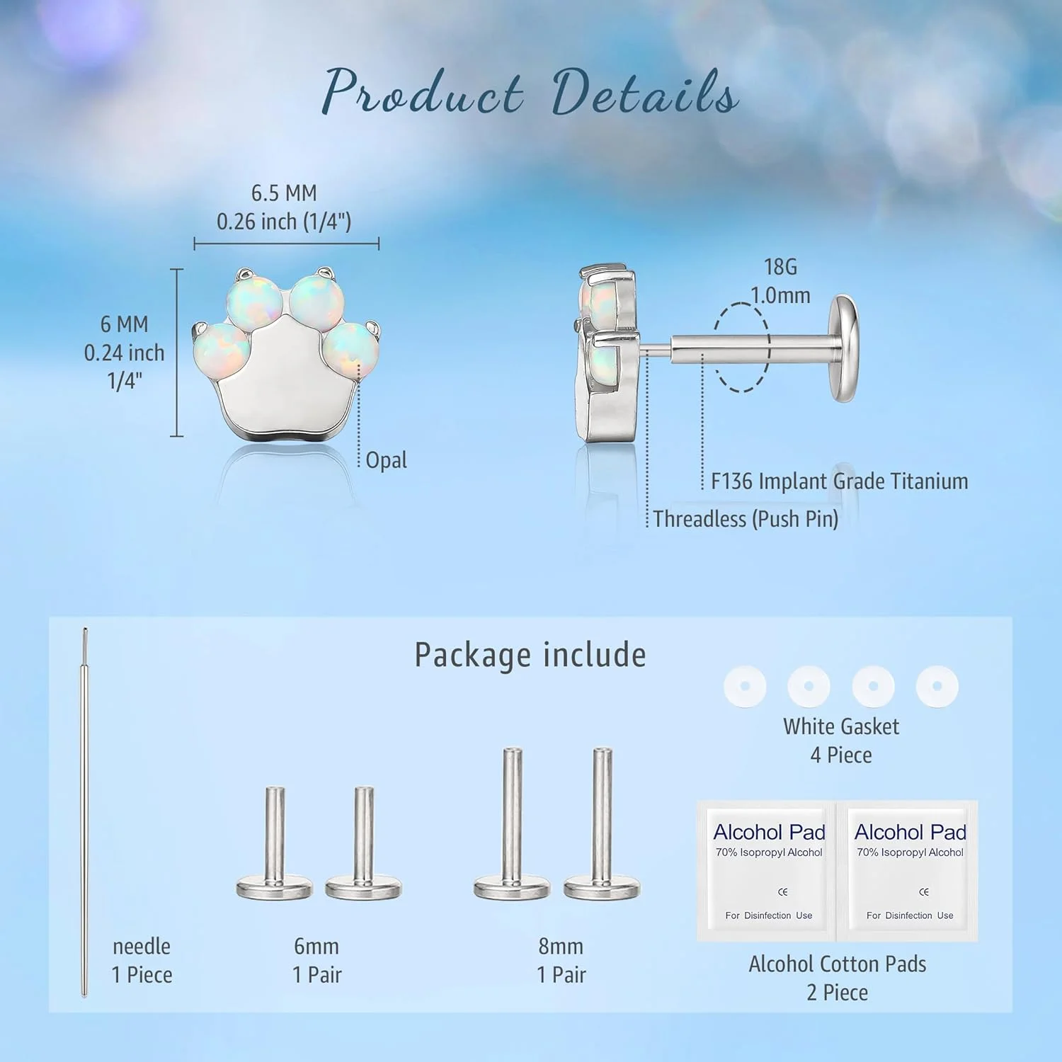 گوشواره های میخی ضد حساسیت لیمرنسیا G23 با پشت صاف 18 گرمی | استودیو پیرسینگ تیتانیومی درجه ایمپلنت F136 فشاری بدون رزوه مناسب برای غضروف، مارپیچ، لبرت، لب، مونرو، تراگوس گوشواره های میخی ضد حساسیت لیمرنسیا G23 با پشت صاف 18 گرمی | استودیو پیرسینگ تیتانیومی درجه ایمپلنت F136 فشاری بدون رزوه مناسب برای غضروف، مارپیچ، لبرت، لب، مونرو، تراگوس