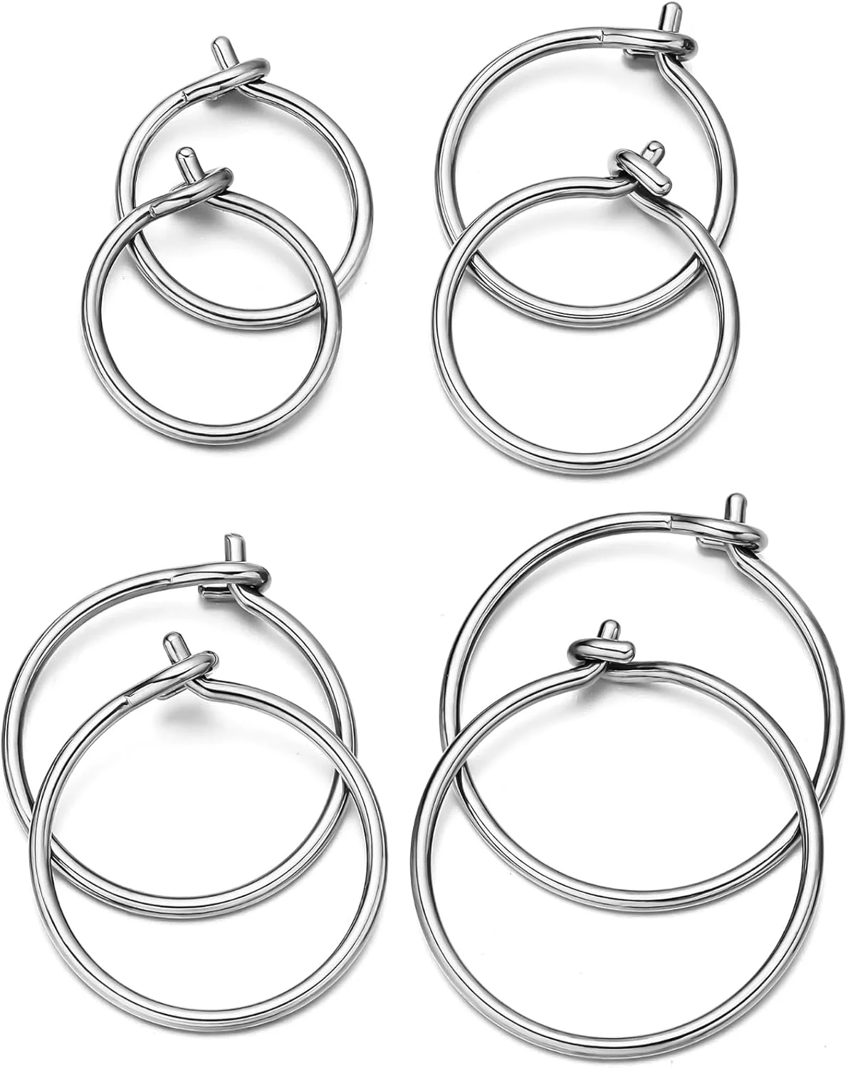 4 جفت گوشواره حلقه ای تیتانیومی G23، ضد حساسیت، مناسب گوش های حساس