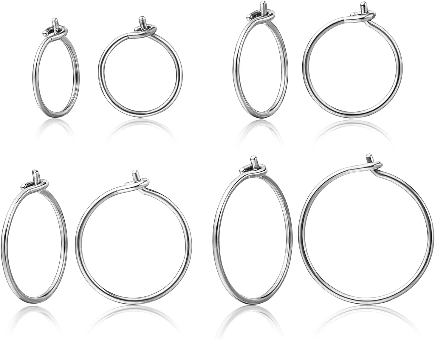 4 جفت گوشواره حلقه ای تیتانیومی G23، ضد حساسیت، مناسب گوش های حساس 4 جفت گوشواره حلقه ای تیتانیومی G23، ضد حساسیت، مناسب گوش های حساس