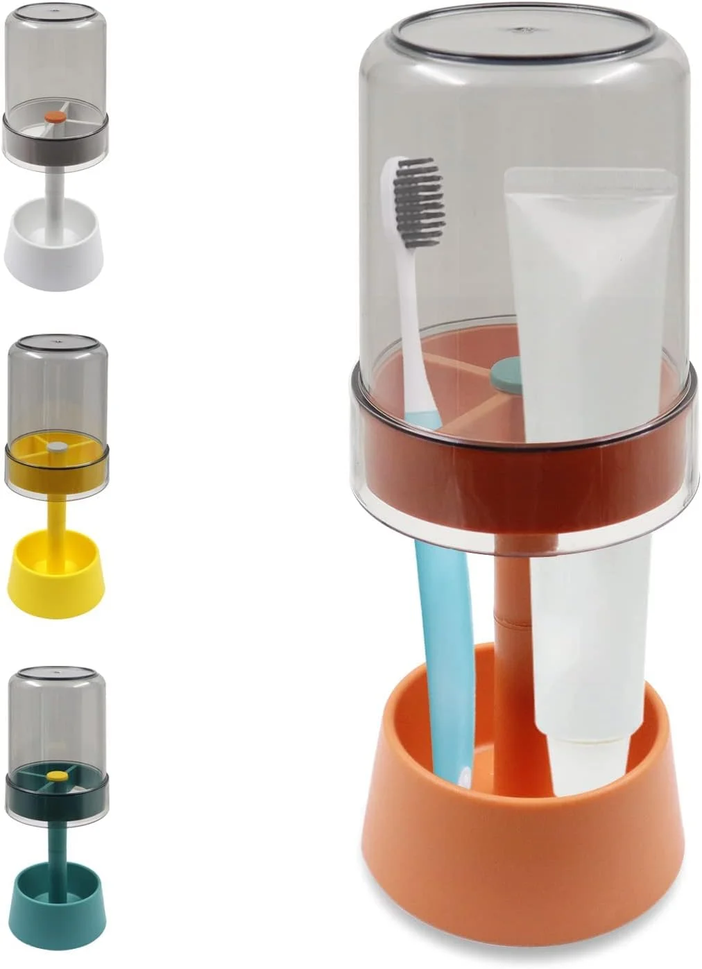 جا مسواکی سیوسی با پوشش/لیوان، جا خمیر دندان با 3 جایگاه، نگهدارنده و نظم دهنده لوازم دندان، مناسب برای مسواک های برقی، خمیر دندان (نارنجی)