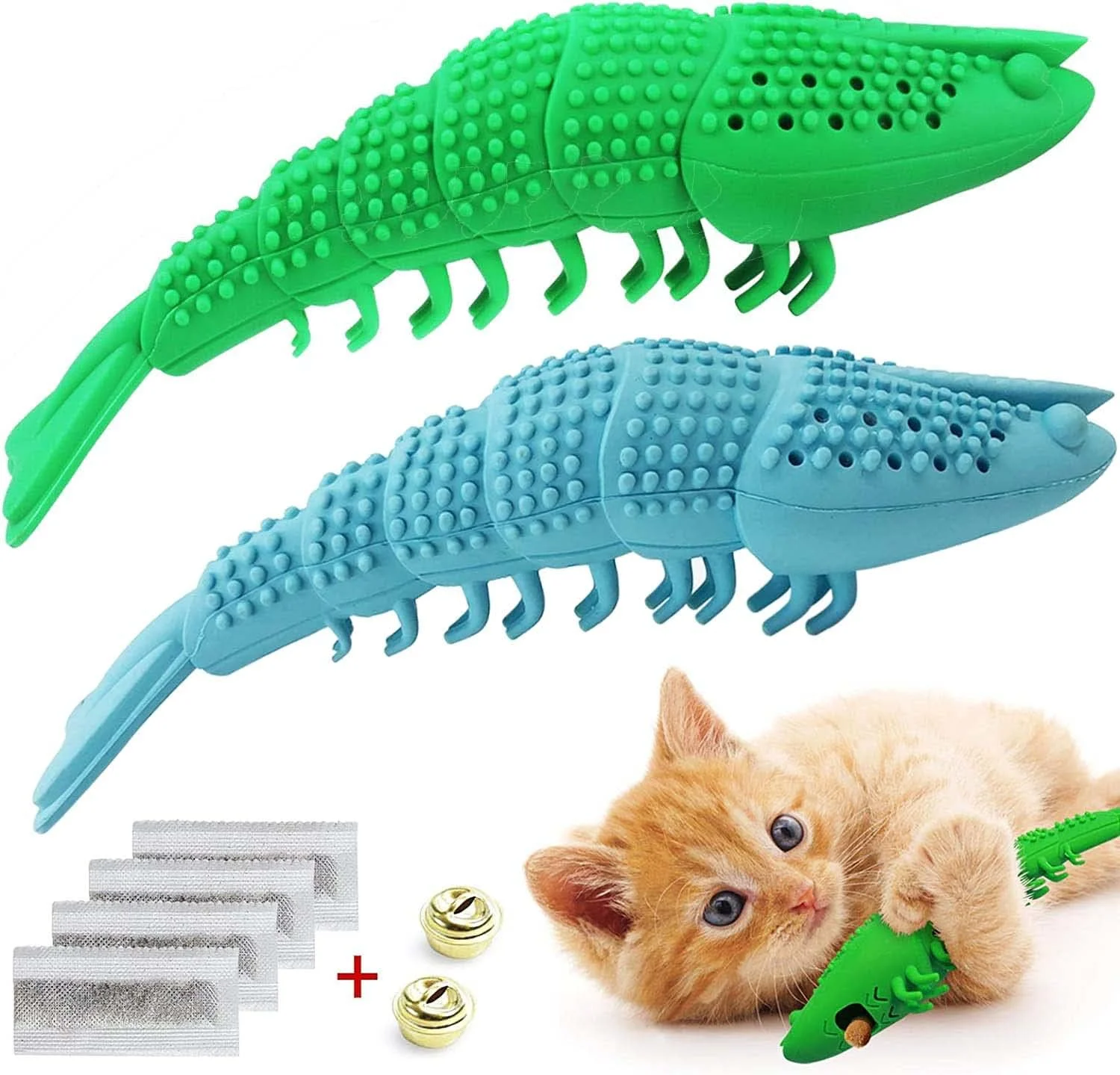 اسباب بازی دندانی کت نیپ گربه SYOSI، اسباب بازی جویدنی مسواک تعاملی، اسباب بازی های مقاوم در برابر گاز گرفتن لاستیک طبیعی به شکل خرچنگ، اسباب بازی بادوام تمیز کننده دندان گربه برای بچه گربه (2 عدد)