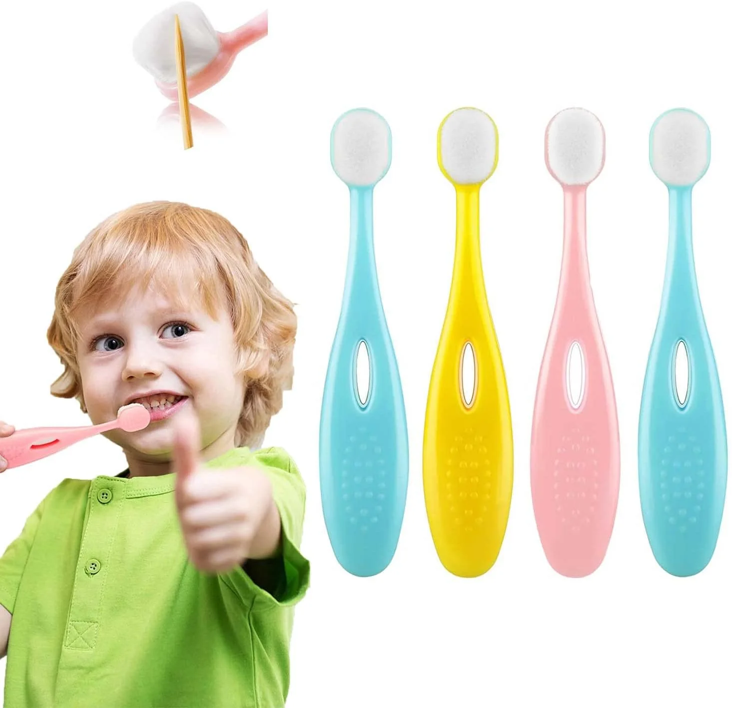 مسواک کودک SYOSI، مسواک مناسب کودکان 1 تا 3 سال، مسواک فوق العاده نرم با 10000 برس نخ دندان نرم برای مراقبت از لثه کودک، 4 عدد
