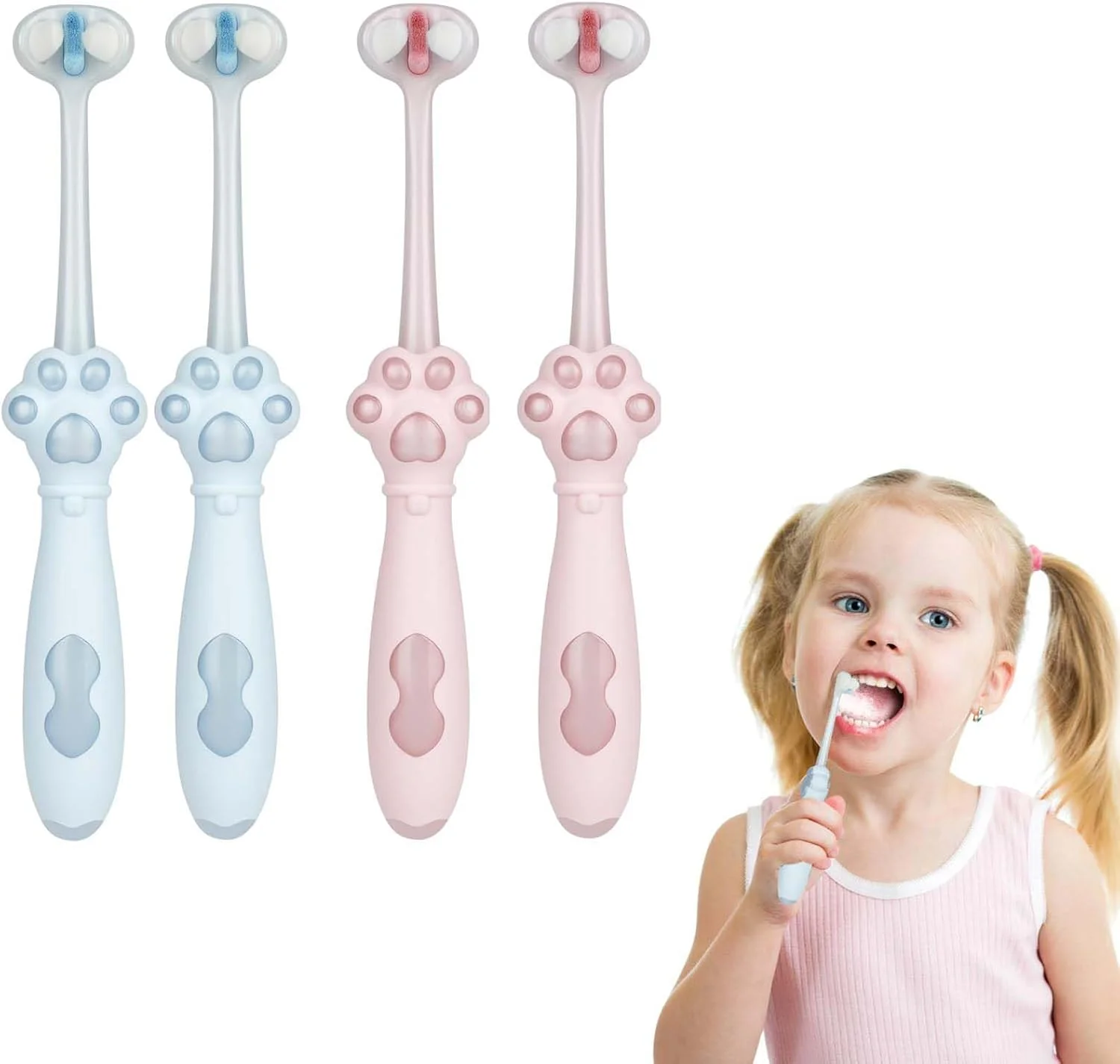 مسواک سه طرفه SYOSI، 4 عدد، مسواک 4 برس کودکانه، مسواک حسی فوق العاده نرم، تمیز کننده عمیق هر دندان، پوشش کامل برای مراقبت از لثه و دندان کودکان، نرم و ملایم