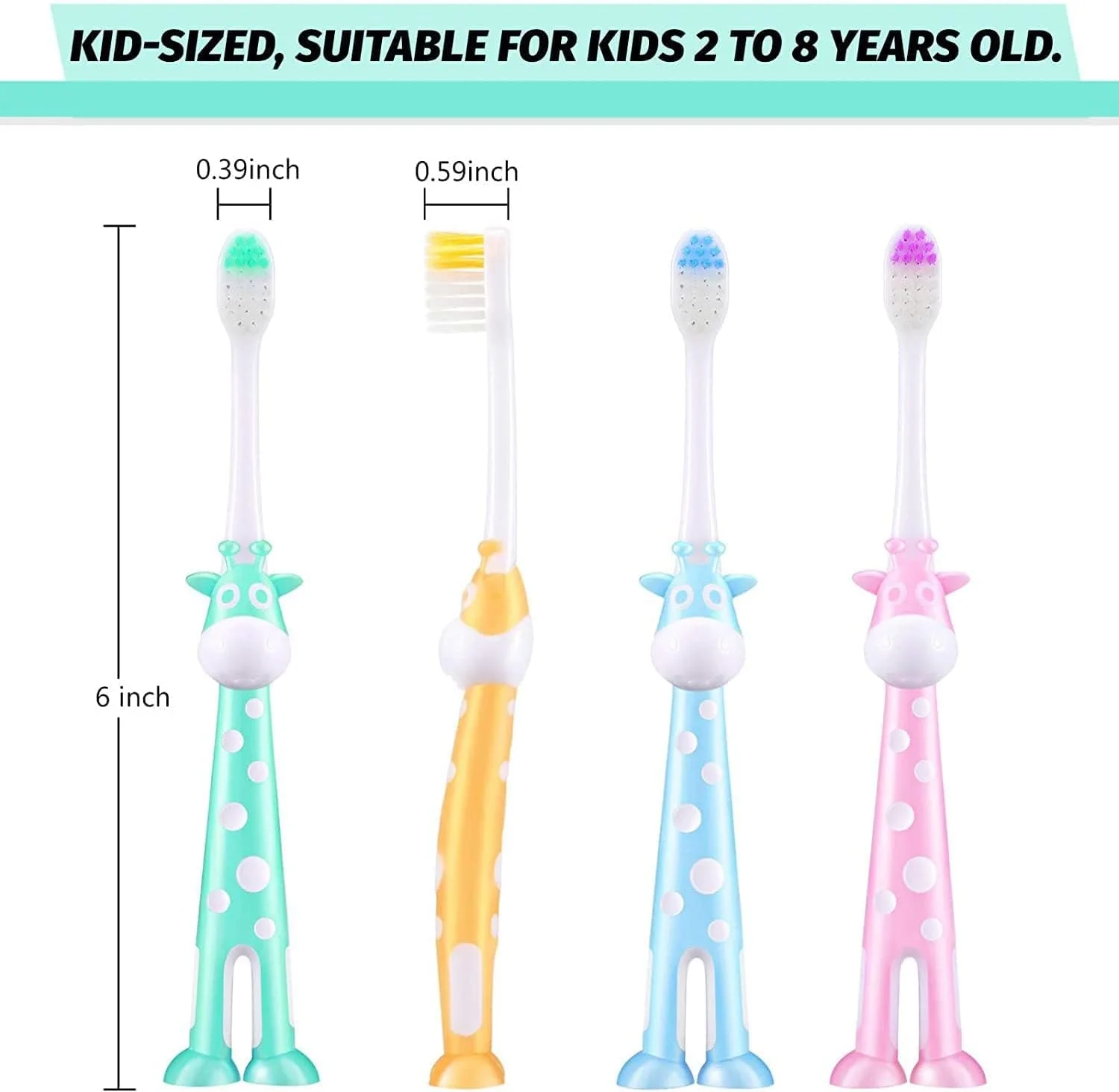مسواک کودکانه SYOSI، بسته 8 عددی، طرح گوزن کارتونی، فوق العاده نرم به همراه مکنده برای پسران و دختران 2 تا 8 سال، 4 رنگ برای سرگرمی و نگهداری آسان